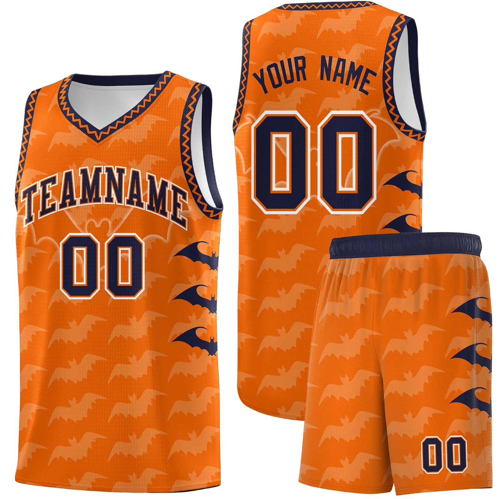 Custom Orange Navy White Bat Pattern Halloween Basketball Jersey | For Men,For Kid,For Youth,Sublimation Printed,Perfect for Training,Perfect for Parties,Add Name and Numbern | KXKSHOP