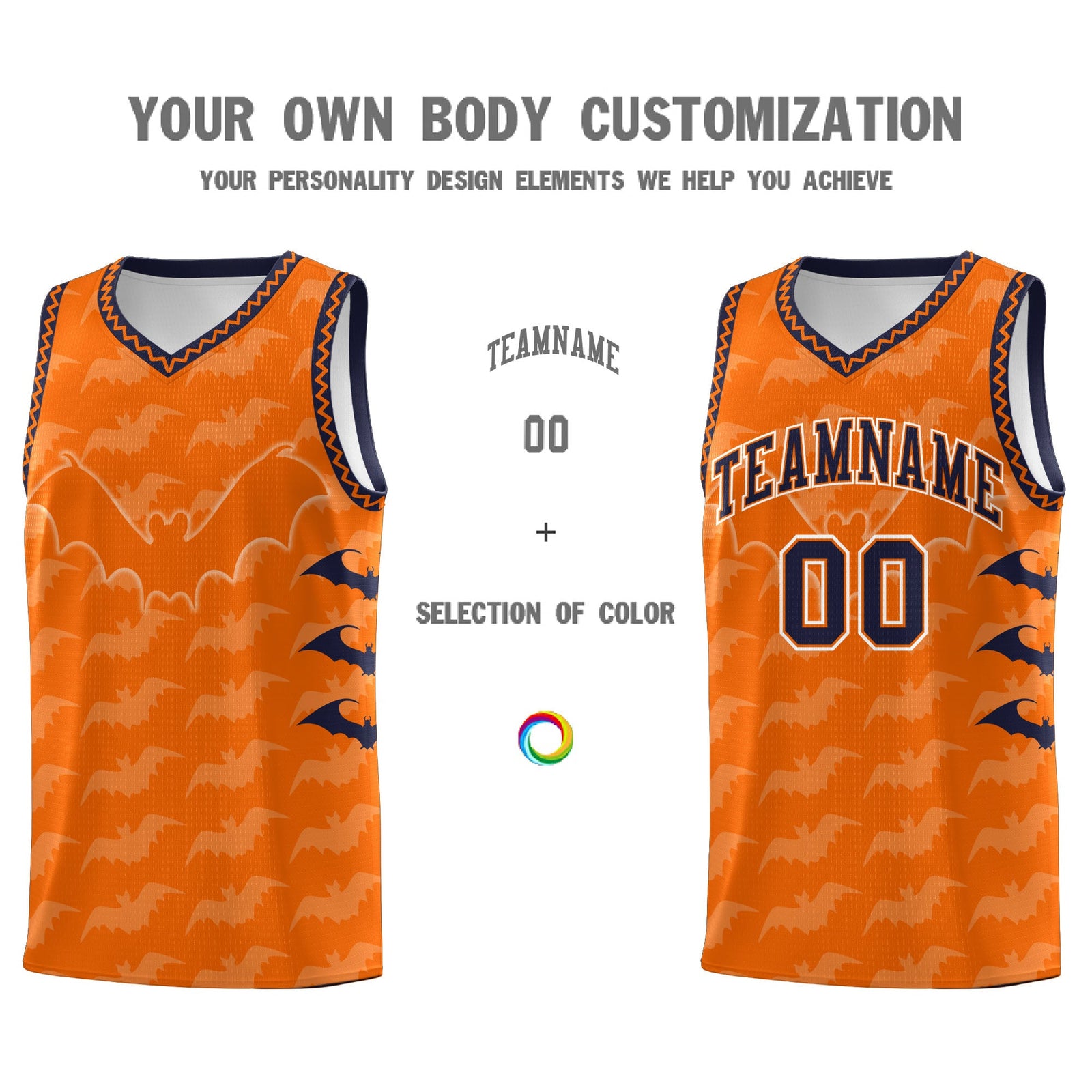 Custom Orange Navy White Bat Pattern Halloween Basketball Jersey | For Men,For Kid,For Youth,Sublimation Printed,Perfect for Training,Perfect for Parties,Add Name and Numbern | KXKSHOP