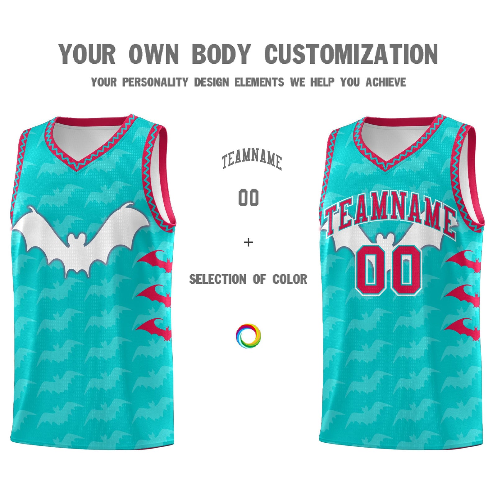 Custom Aqua White Red Bat Pattern Halloween Basketball Jersey | For Men,For Kid,For Youth,Sublimation Printed,Perfect for Training,Perfect for Parties,Add Name and Numbern | KXKSHOP