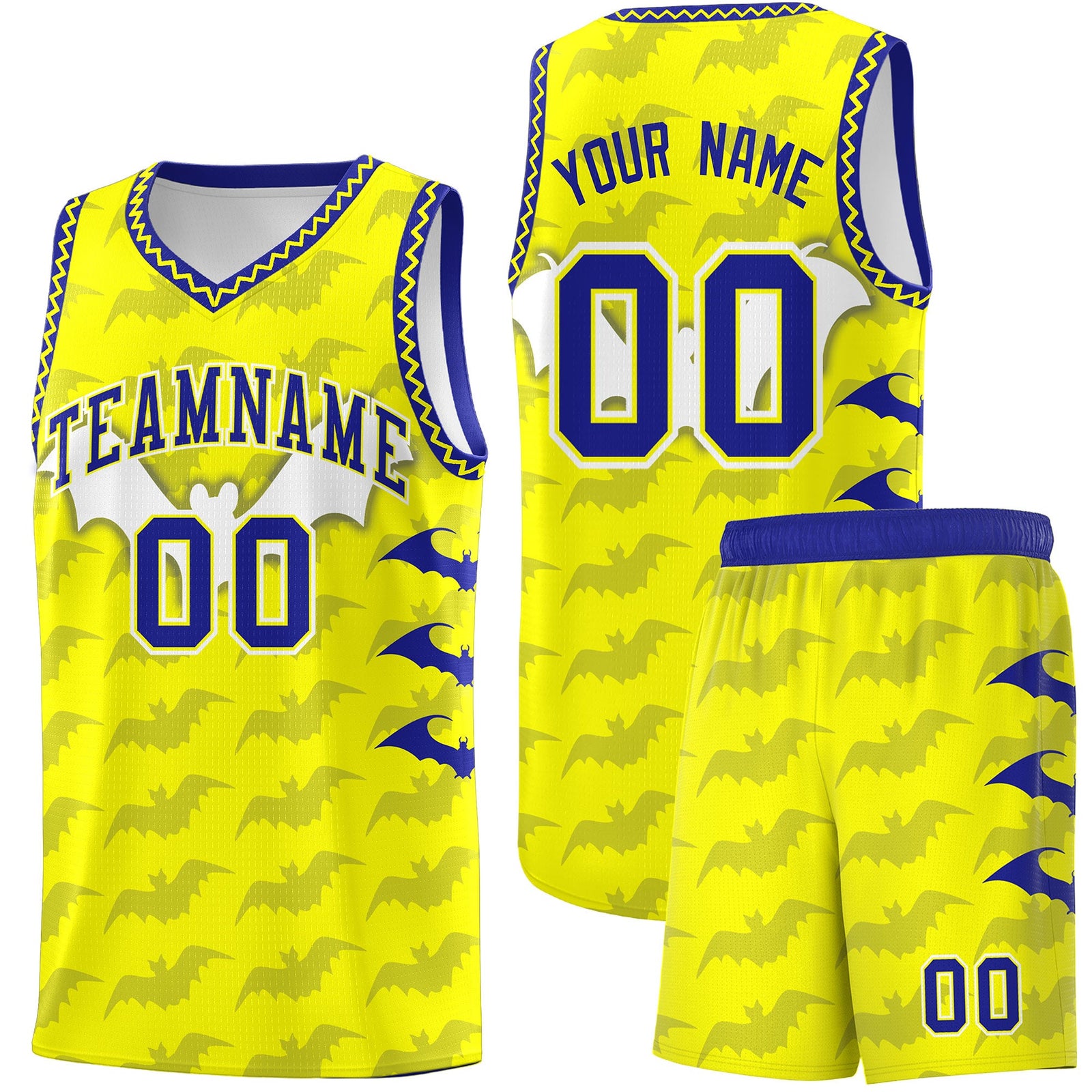 Custom Fluorescent Yellow Bat Pattern Halloween Basketball Jersey | For Men,For Kid,For Youth,Sublimation Printed,Perfect for Training,Perfect for Parties,Add Name and Numbern | KXKSHOP
