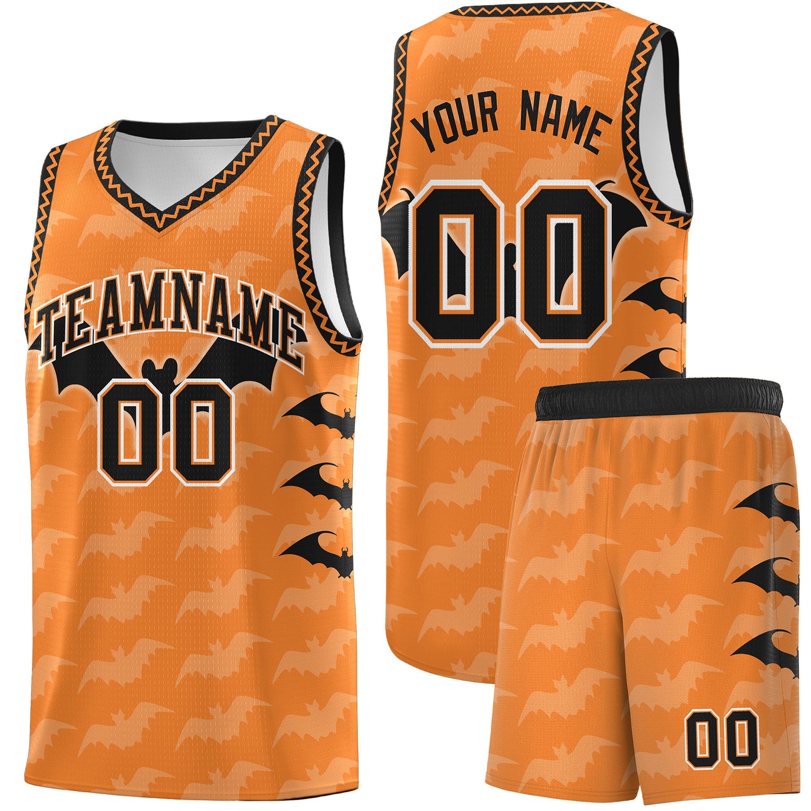Custom Gold Orange Bat Pattern Halloween Basketball Jersey | For Men,For Kid,For Youth,Sublimation Printed,Perfect for Training,Perfect for Parties,Add Name and Numbern | KXKSHOP