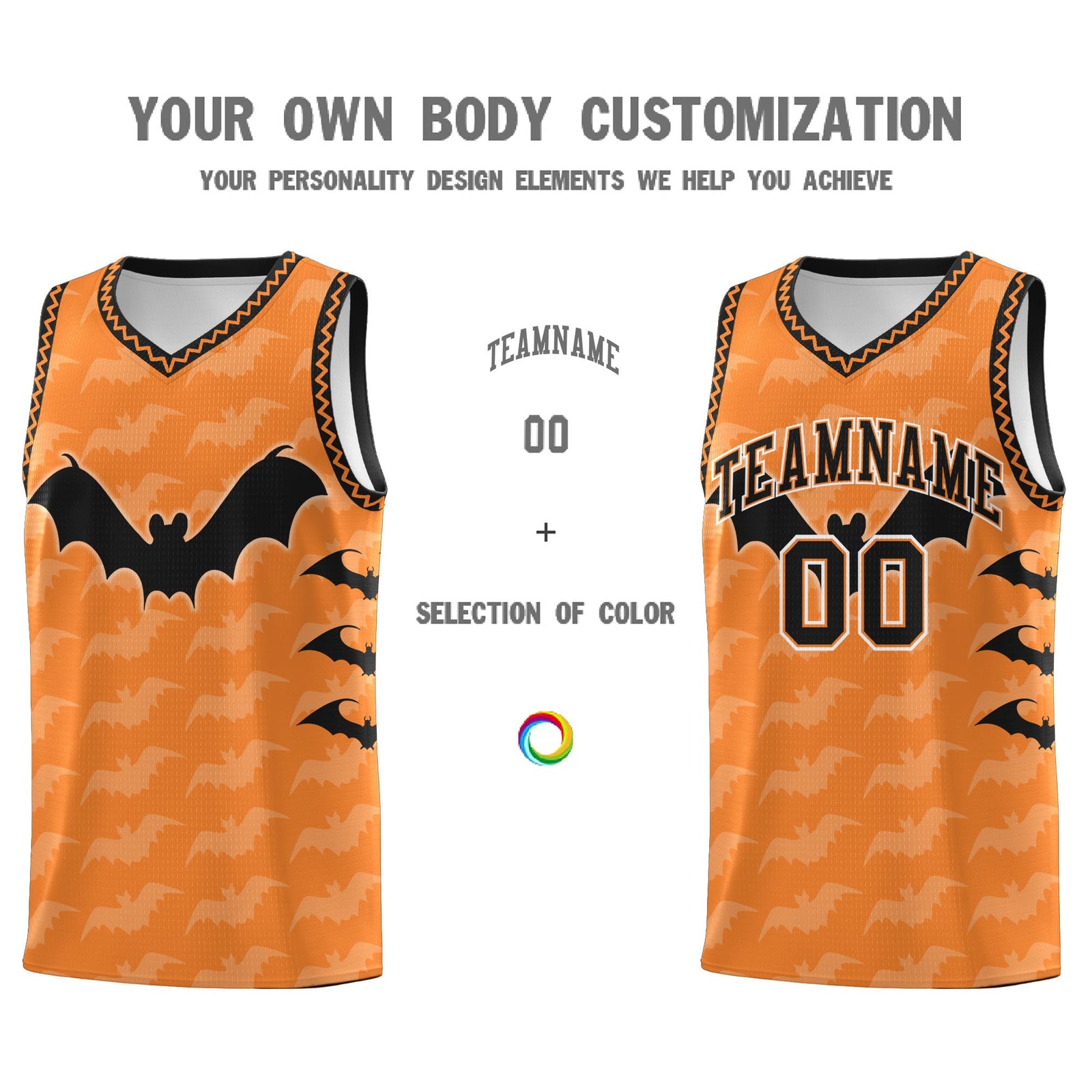 Custom Gold Orange Bat Pattern Halloween Basketball Jersey | For Men,For Kid,For Youth,Sublimation Printed,Perfect for Training,Perfect for Parties,Add Name and Numbern | KXKSHOP