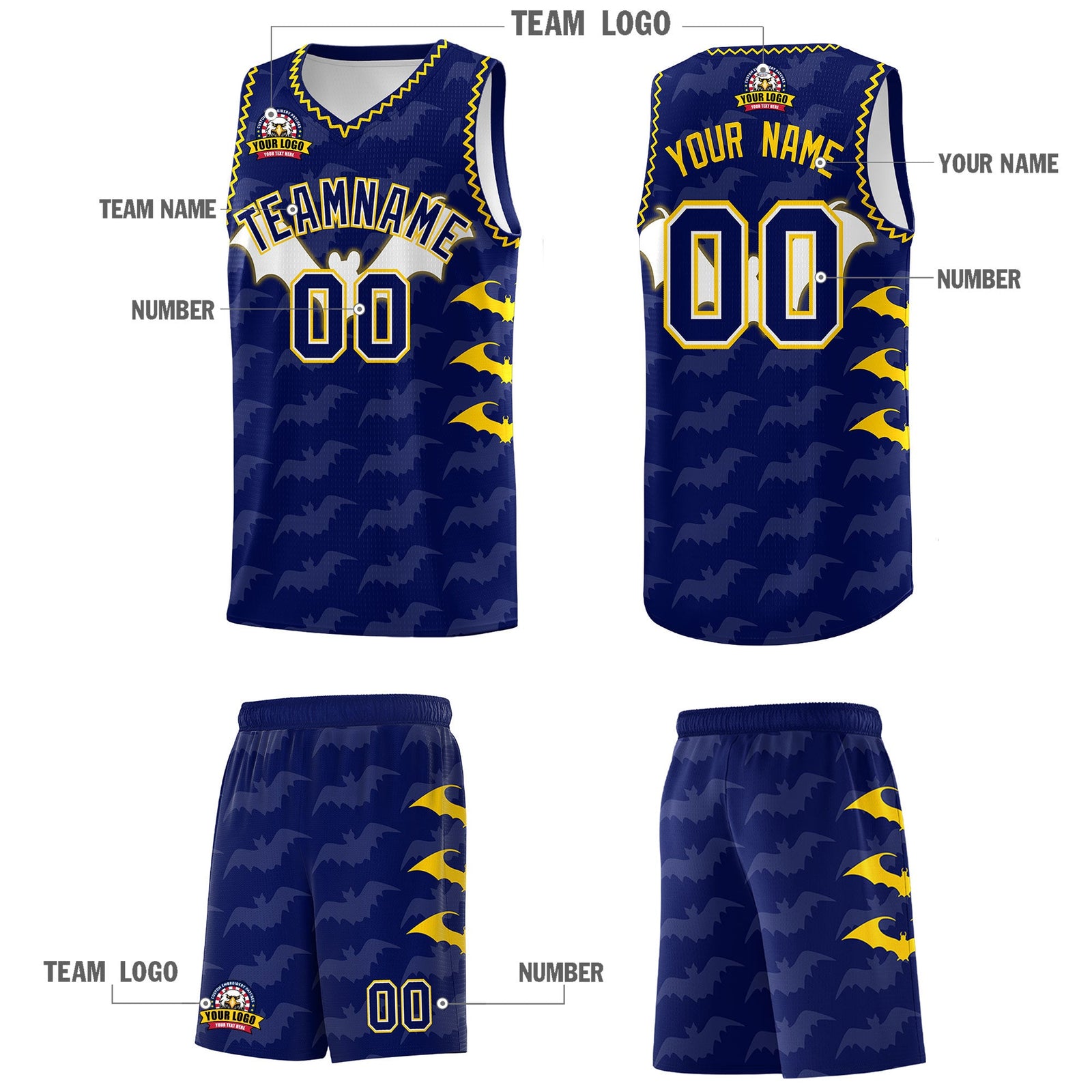 Custom Navy Gold Bat Pattern Halloween Basketball Jersey | For Men,For Kid,For Youth,Sublimation Printed,Perfect for Training,Perfect for Parties,Add Name and Numbern | KXKSHOP