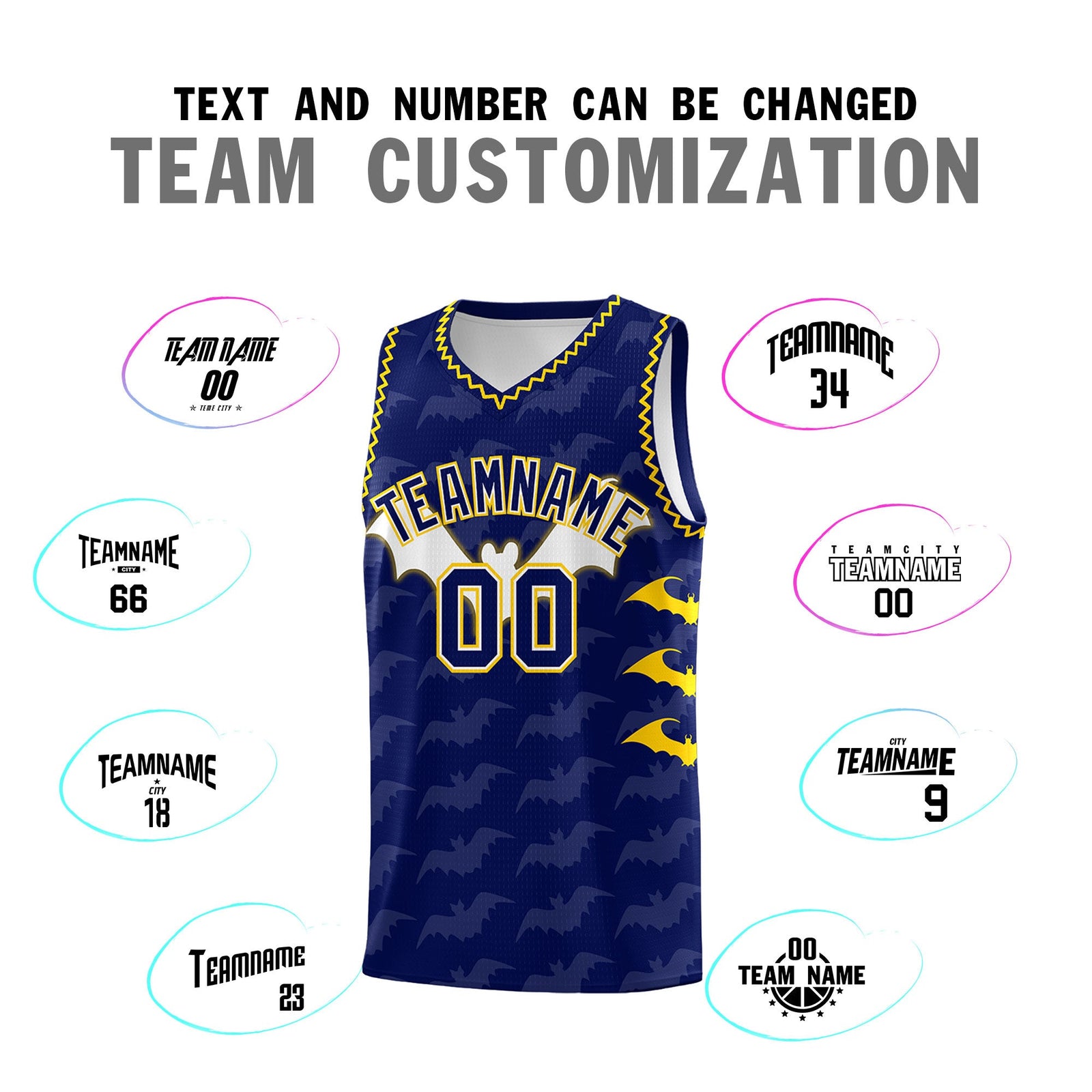 Custom Navy Gold Bat Pattern Halloween Basketball Jersey | For Men,For Kid,For Youth,Sublimation Printed,Perfect for Training,Perfect for Parties,Add Name and Numbern | KXKSHOP