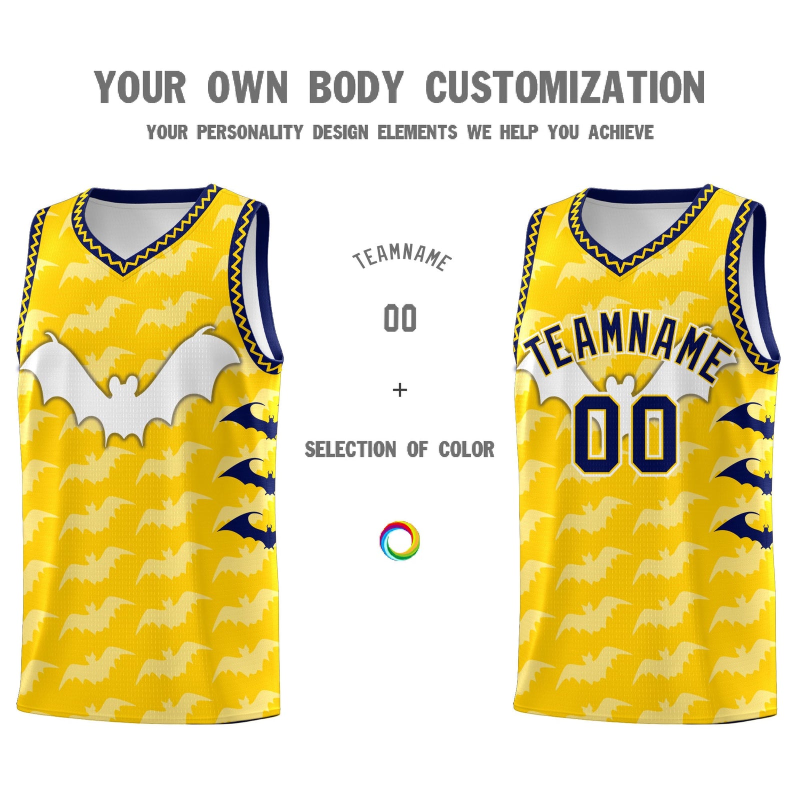 Custom Gold White Navy Bat Pattern Halloween Basketball Jersey | For Men,For Kid,For Youth,Sublimation Printed,Perfect for Training,Perfect for Parties,Add Name and Numbern | KXKSHOP