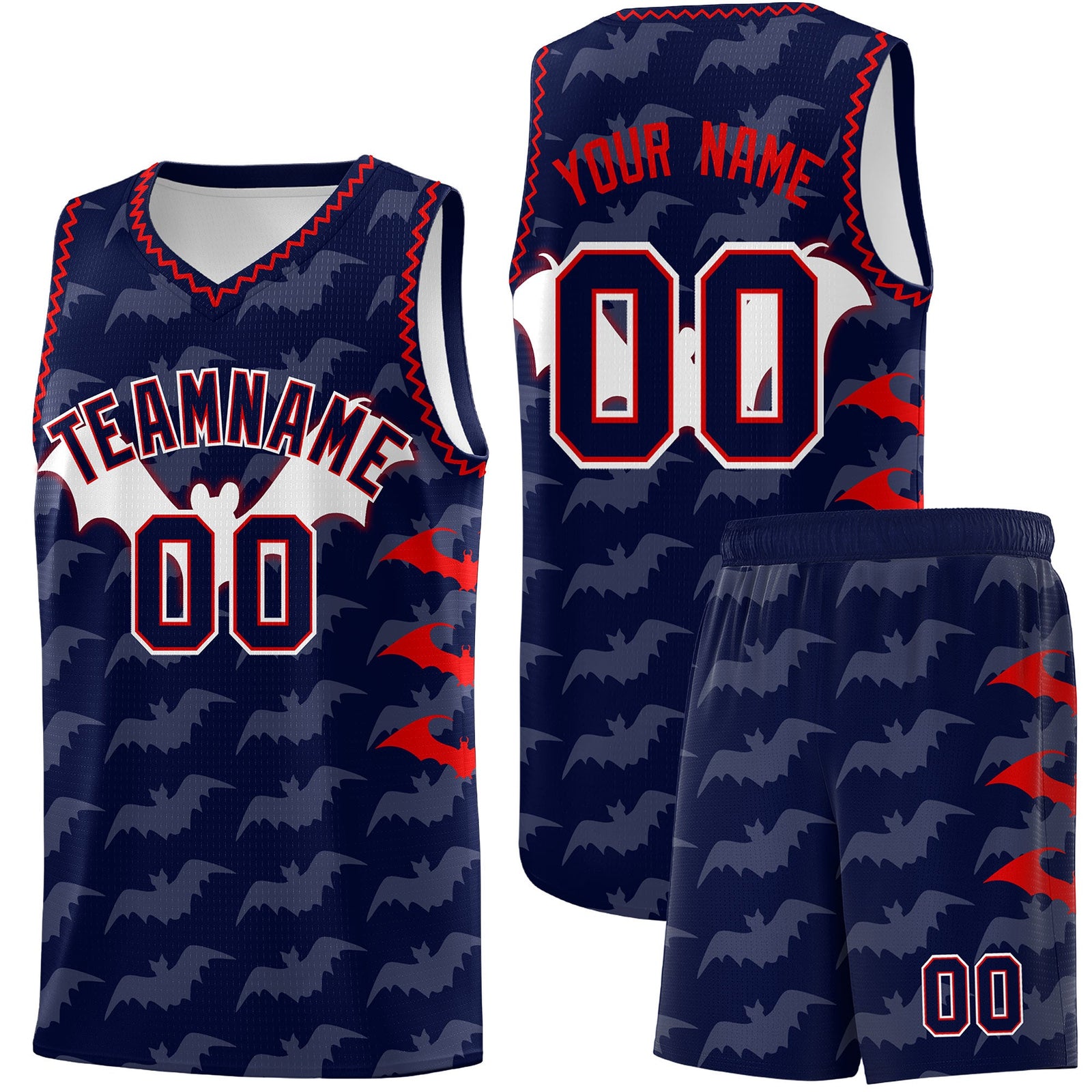 Custom Navy Red Bat Pattern Halloween Basketball Jersey | For Men,For Kid,For Youth,Sublimation Printed,Perfect for Training,Perfect for Parties,Add Name and Numbern | KXKSHOP
