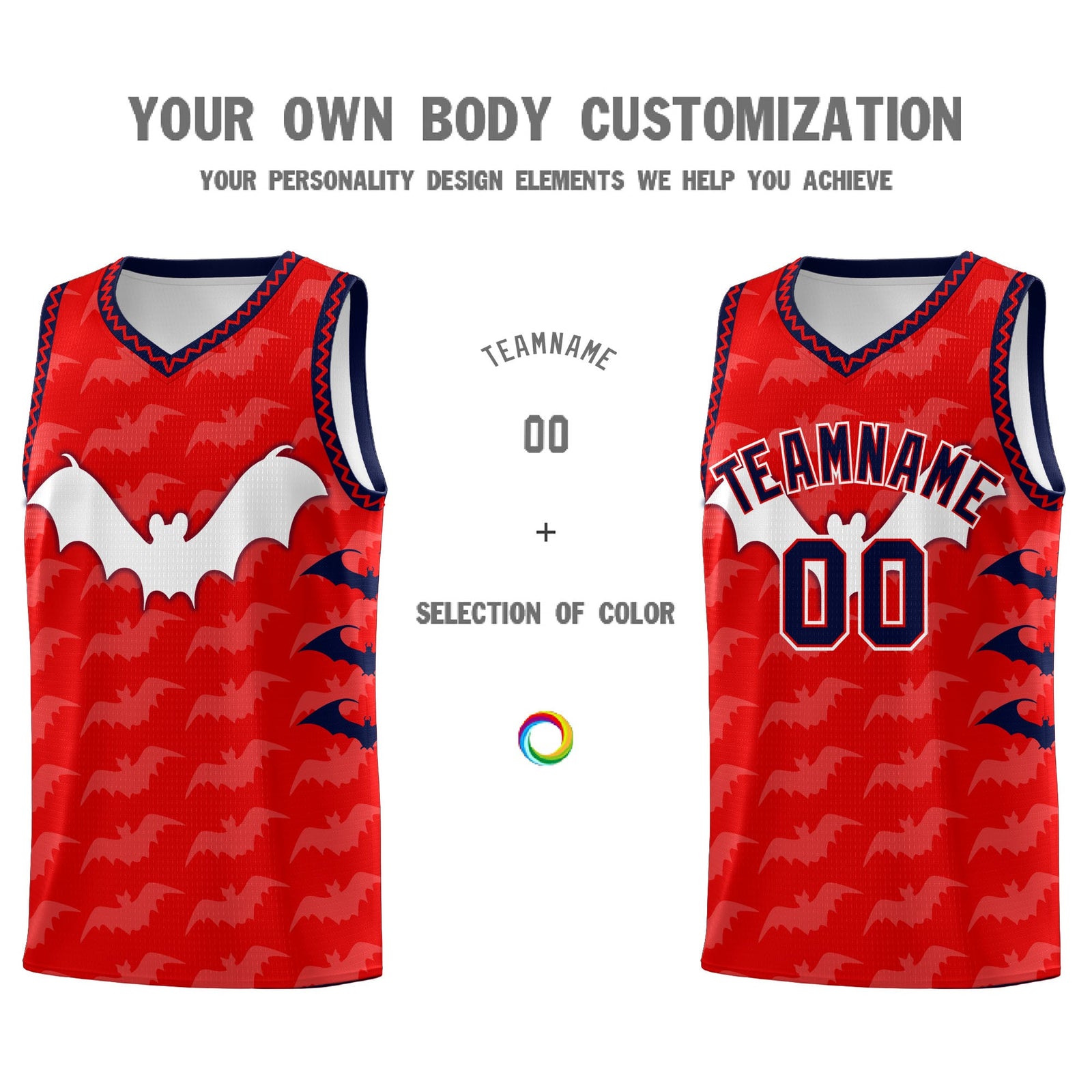 Custom Red White Navy Bat Pattern Halloween Basketball Jersey | For Men,For Kid,For Youth,Sublimation Printed,Perfect for Training,Perfect for Parties,Add Name and Numbern | KXKSHOP