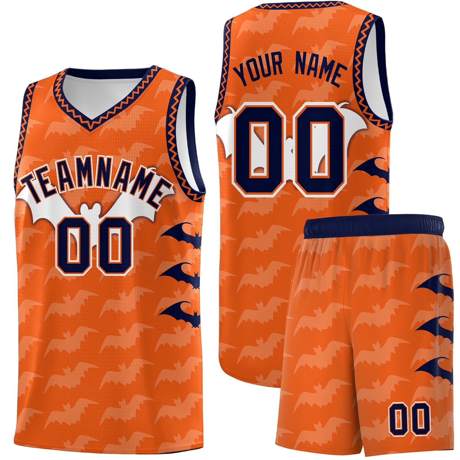 Custom Orange Navy Bat Pattern Halloween Basketball Jersey | For Men,For Kid,For Youth,Sublimation Printed,Perfect for Training,Perfect for Parties,Add Name and Numbern | KXKSHOP