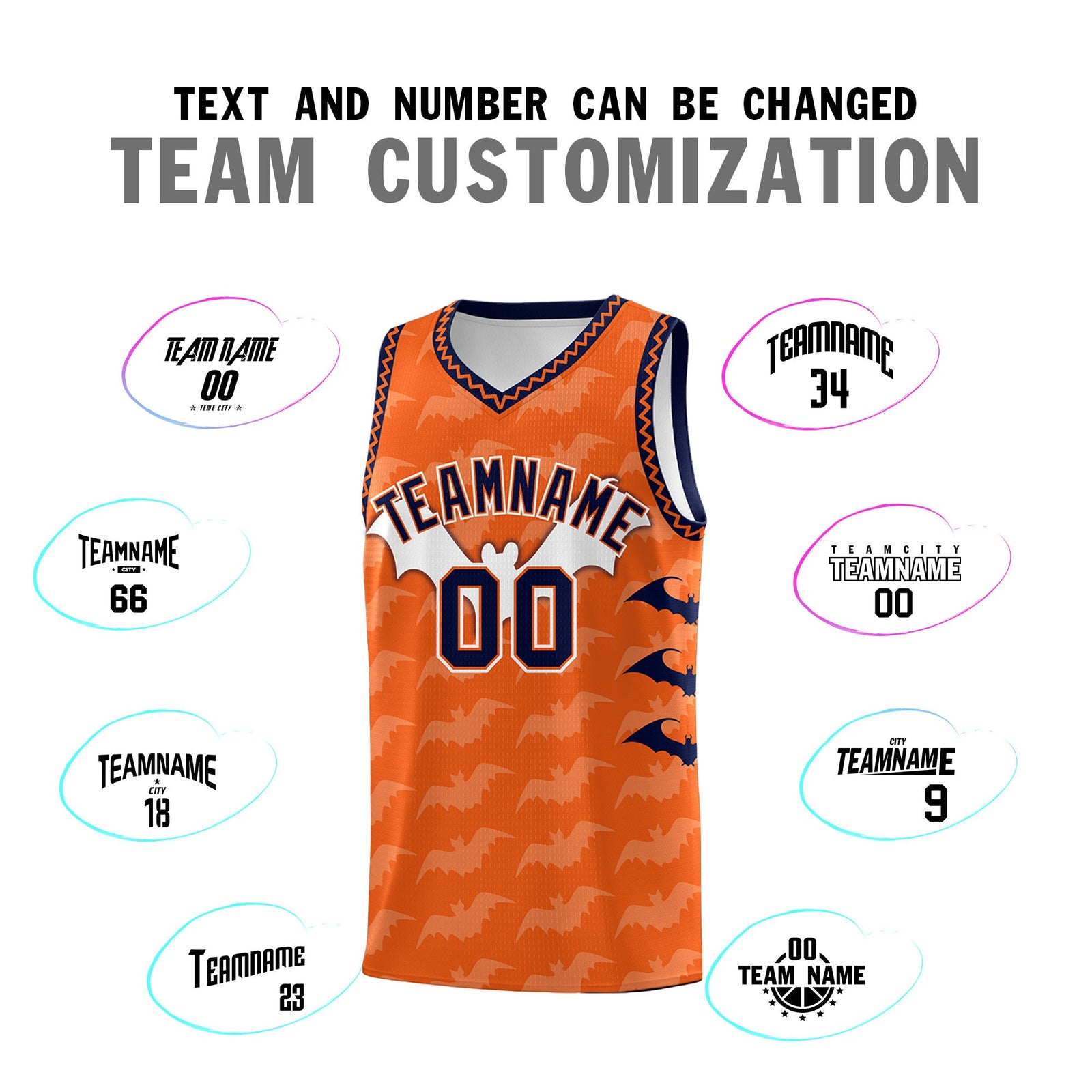 Custom Orange Navy Bat Pattern Halloween Basketball Jersey | For Men,For Kid,For Youth,Sublimation Printed,Perfect for Training,Perfect for Parties,Add Name and Numbern | KXKSHOP