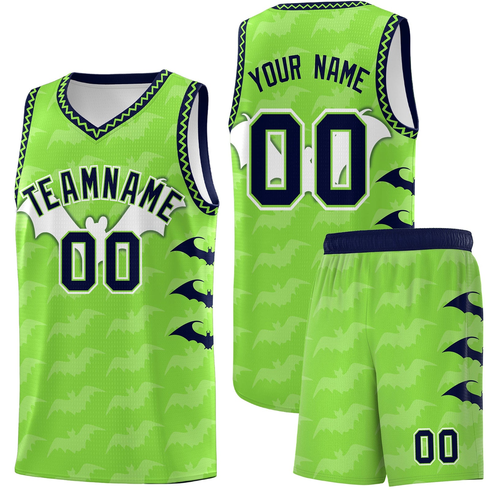 Custom Fluorescent Green Bat Pattern Halloween Basketball Jersey | For Men,For Kid,For Youth,Sublimation Printed,Perfect for Training,Perfect for Parties,Add Name and Numbern | KXKSHOP