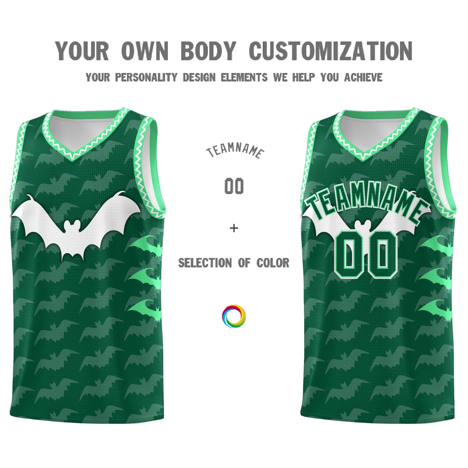 Custom Kelly Green White Green Bat Pattern Halloween Basketball Jersey | For Men,For Kid,For Youth,Sublimation Printed,Perfect for Training,Perfect for Parties,Add Name and Numbern | KXKSHOP