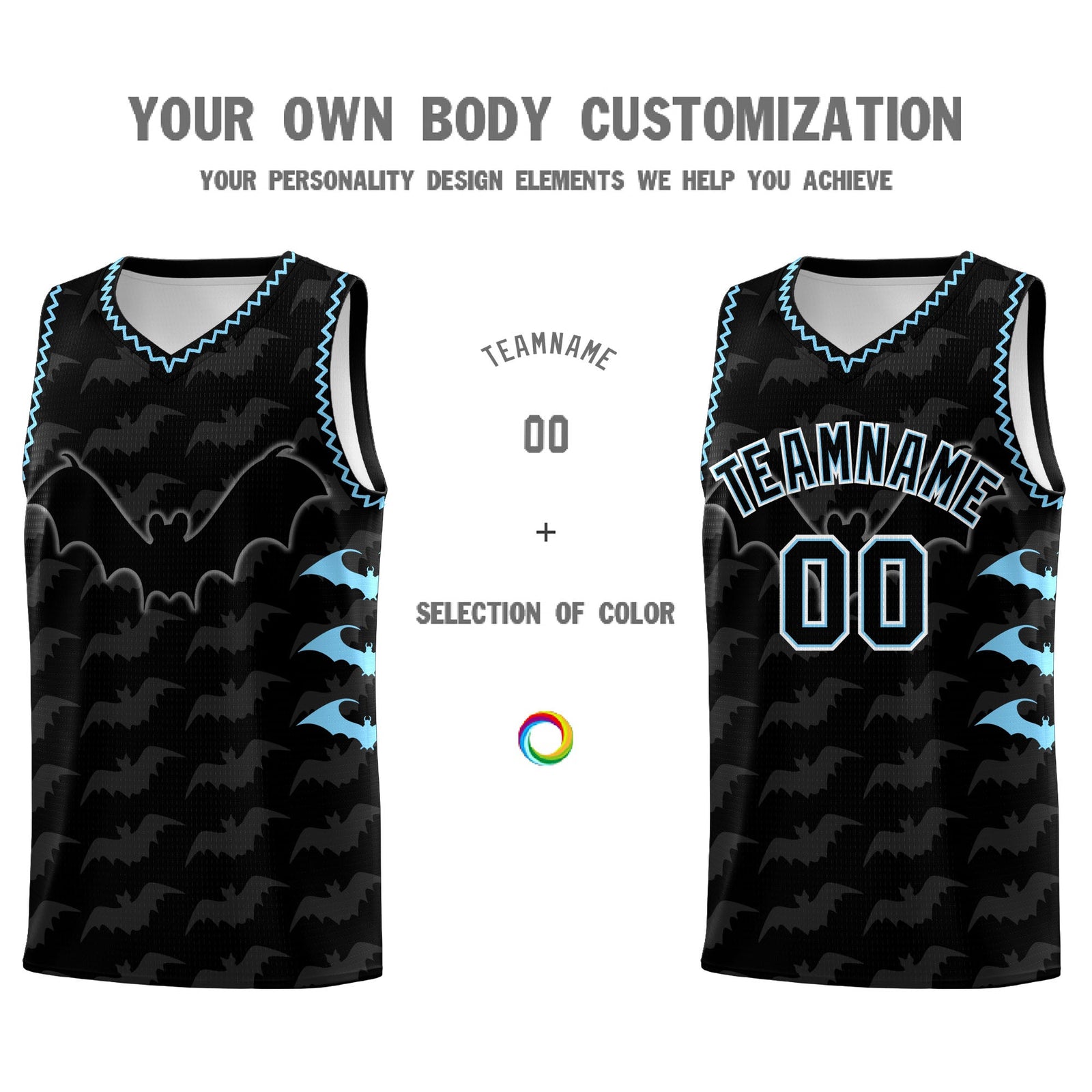 Custom Black Light Blue Bat Pattern Halloween Basketball Jersey | For Men,For Kid,For Youth,Sublimation Printed,Perfect for Training,Perfect for Parties,Add Name and Numbern | KXKSHOP