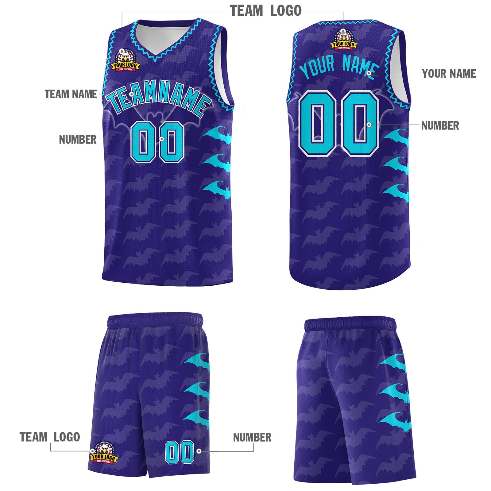 Custom Royal Sky Blue Bat Pattern Halloween Basketball Jersey | For Men,For Kid,For Youth,Sublimation Printed,Perfect for Training,Perfect for Parties,Add Name and Numbern | KXKSHOP