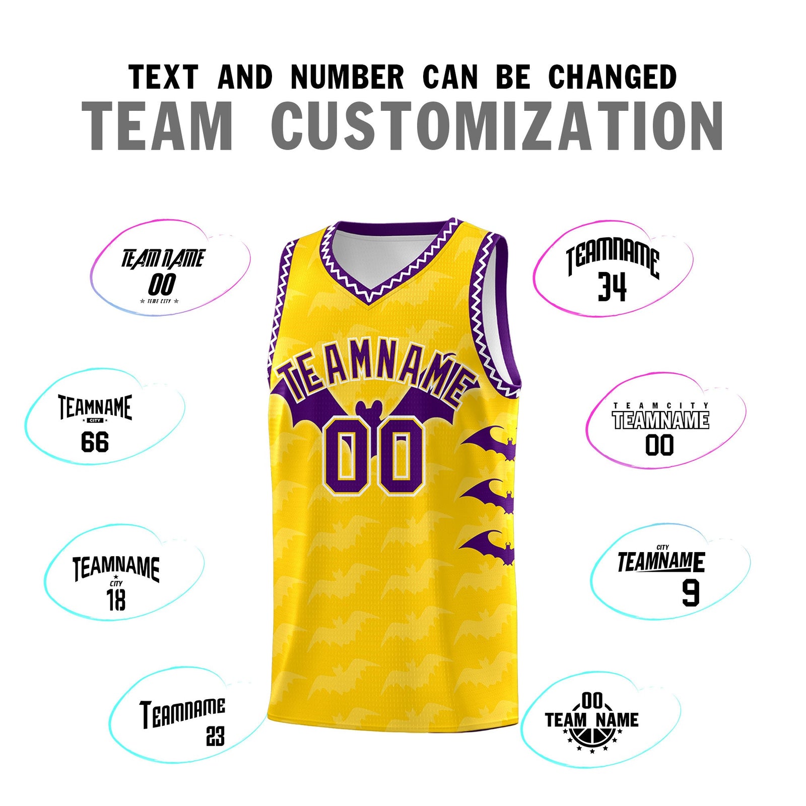 Custom Gold White Purple Bat Pattern Halloween Basketball Jersey | For Men,For Kid,For Youth,Sublimation Printed,Perfect for Training,Perfect for Parties,Add Name and Numbern | KXKSHOP
