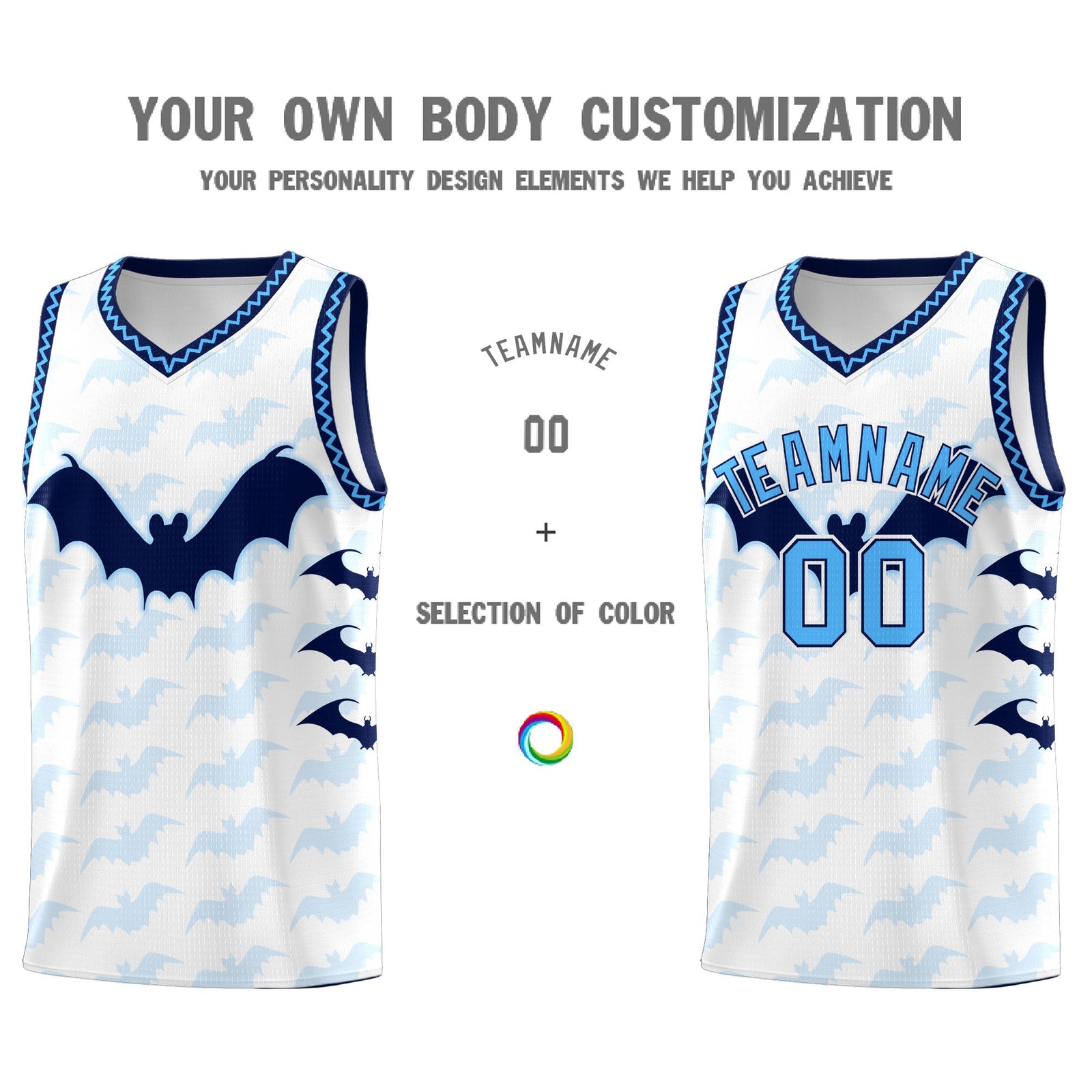 Custom White Powder Blue Bat Pattern Halloween Basketball Jersey | For Men,For Kid,For Youth,Sublimation Printed,Perfect for Training,Perfect for Parties,Add Name and Numbern | KXKSHOP