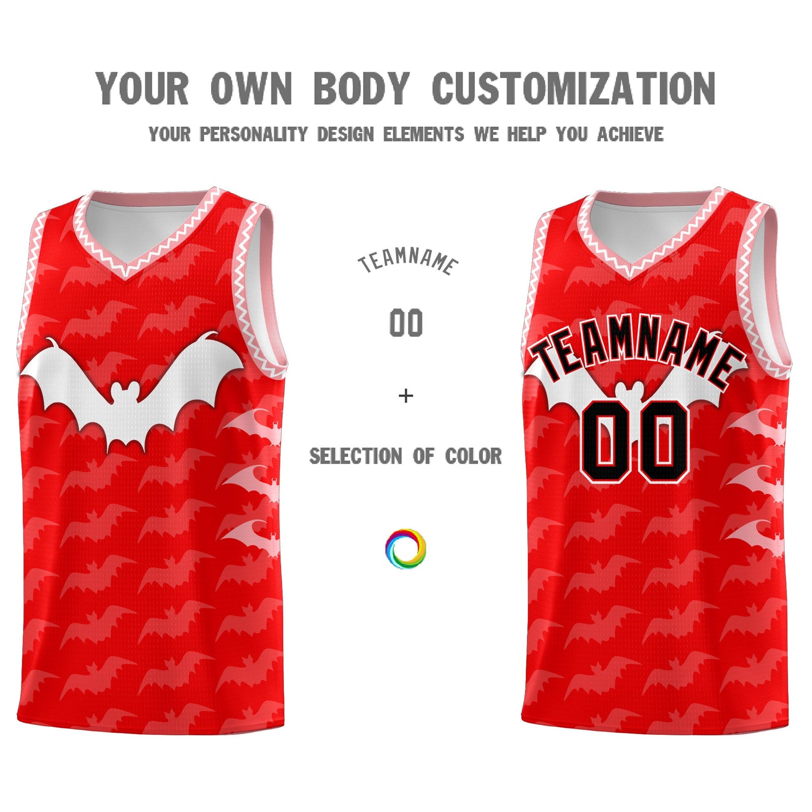 Custom Light Red White Bat Pattern Halloween Basketball Jersey | For Men,For Kid,For Youth,Sublimation Printed,Perfect for Training,Perfect for Parties,Add Name and Numbern | KXKSHOP
