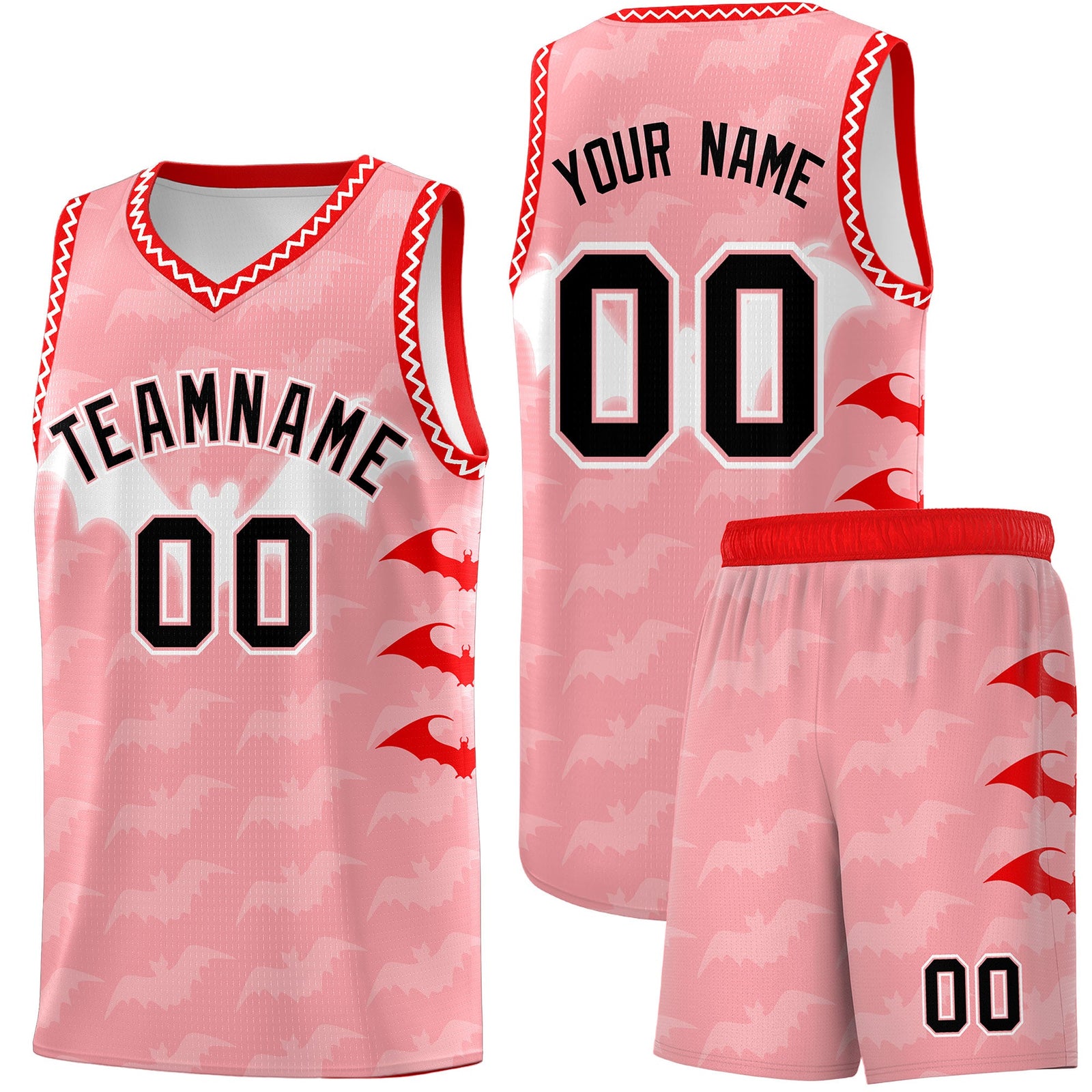 Custom Light Pink White Bat Pattern Halloween Basketball Jersey | For Men,For Kid,For Youth,Sublimation Printed,Perfect for Training,Perfect for Parties,Add Name and Numbern | KXKSHOP