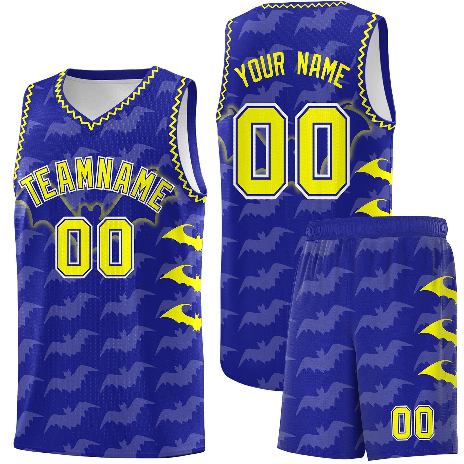 Custom Royal Fluorescent Yellow Bat Pattern Halloween Basketball Jersey | For Men,For Kid,For Youth,Sublimation Printed,Perfect for Training,Perfect for Parties,Add Name and Numbern | KXKSHOP