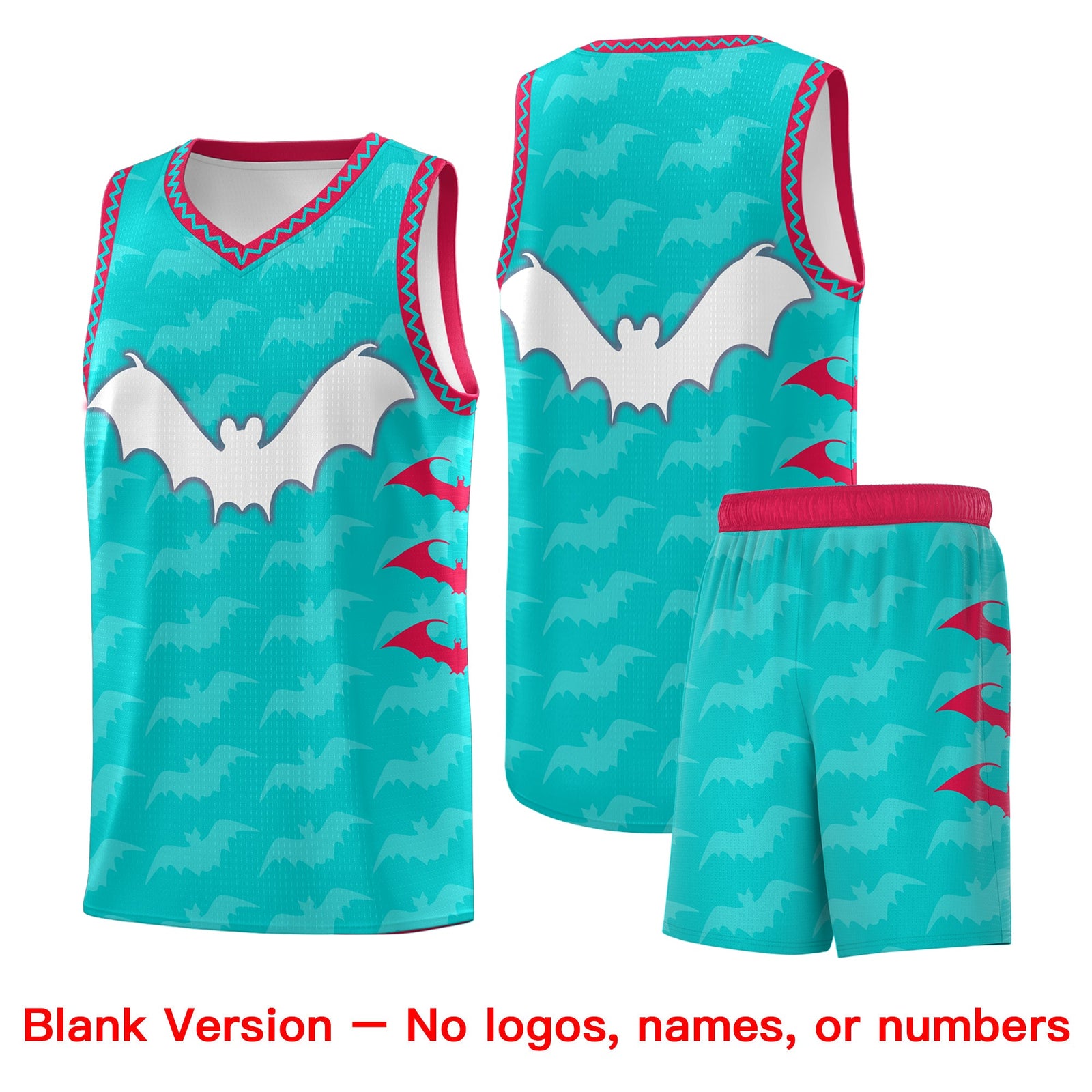 Custom Aqua White Red Bat Pattern Halloween Basketball Jersey | For Men,For Kid,For Youth,Sublimation Printed,Perfect for Training,Perfect for Parties,Add Name and Numbern | KXKSHOP