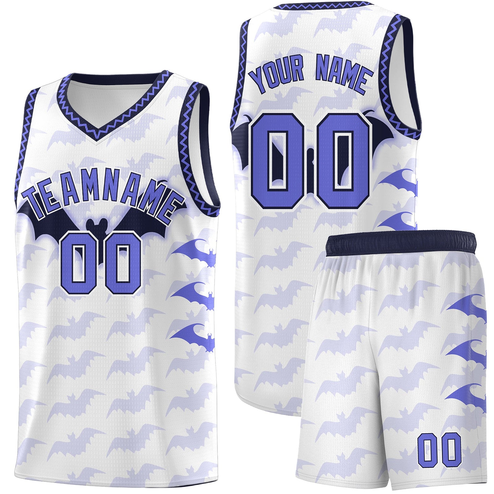 Custom White Purple Navy Bat Pattern Halloween Basketball Jersey | For Men,For Kid,For Youth,Sublimation Printed,Perfect for Training,Perfect for Parties,Add Name and Numbern | KXKSHOP