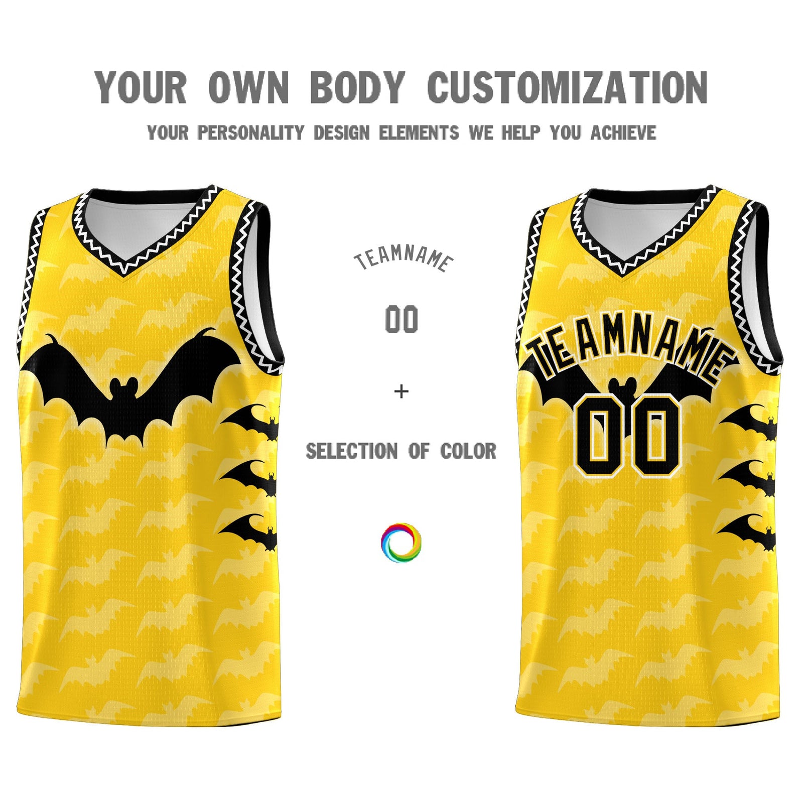 Custom Gold White Black Bat Pattern Halloween Basketball Jersey | For Men,For Kid,For Youth,Sublimation Printed,Perfect for Training,Perfect for Parties,Add Name and Numbern | KXKSHOP