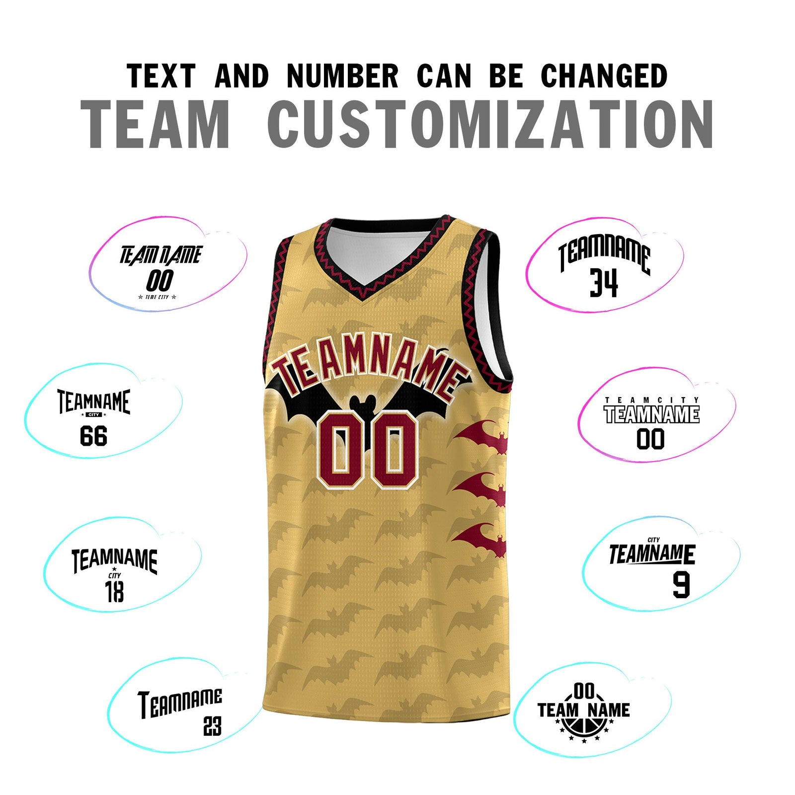 Custom Old Gold Crimson Bat Pattern Halloween Basketball Jersey | For Men,For Kid,For Youth,Sublimation Printed,Perfect for Training,Perfect for Parties,Add Name and Numbern | KXKSHOP