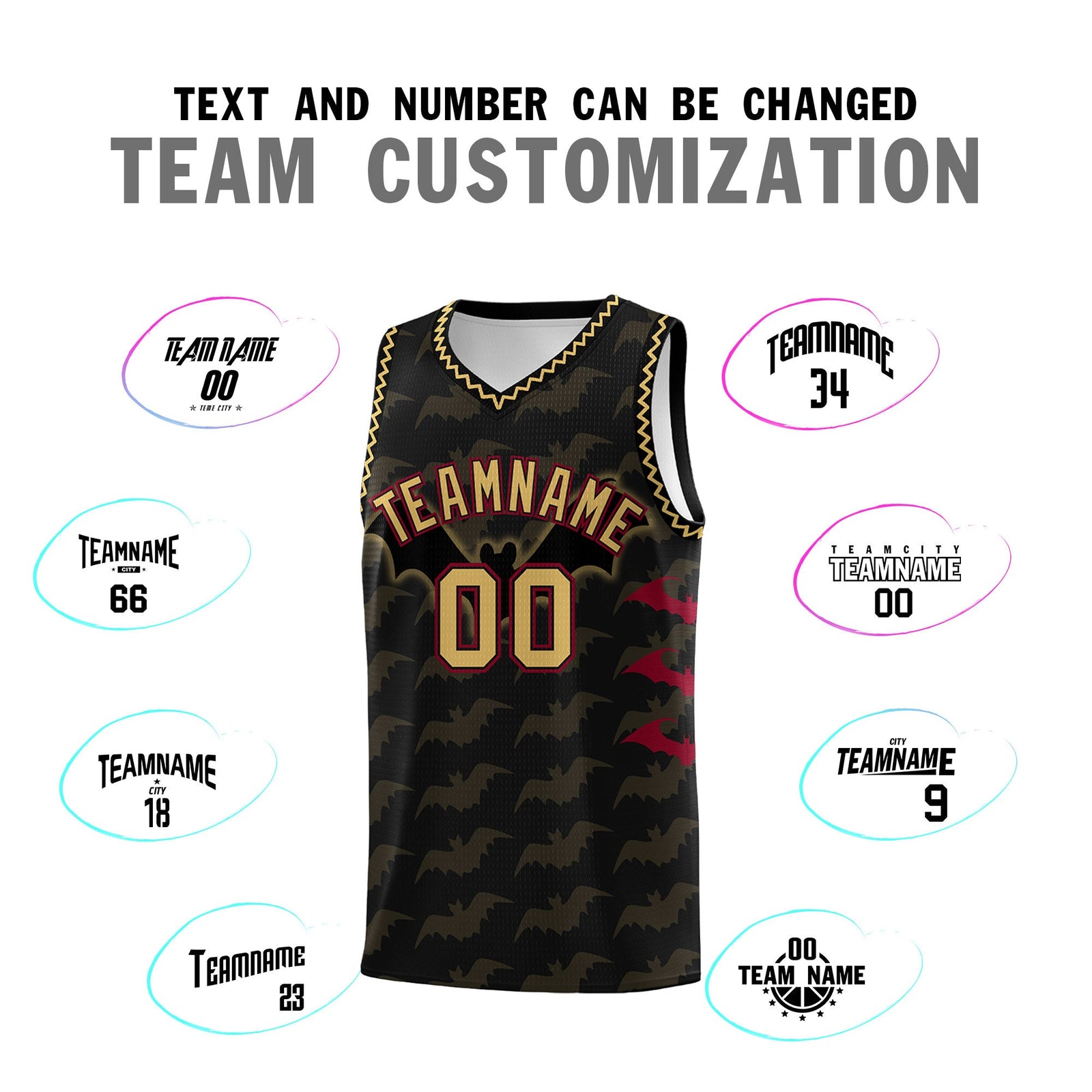 Custom Black Old Gold Crimson Bat Pattern Halloween Basketball Jersey | For Men,For Kid,For Youth,Sublimation Printed,Perfect for Training,Perfect for Parties,Add Name and Numbern | KXKSHOP