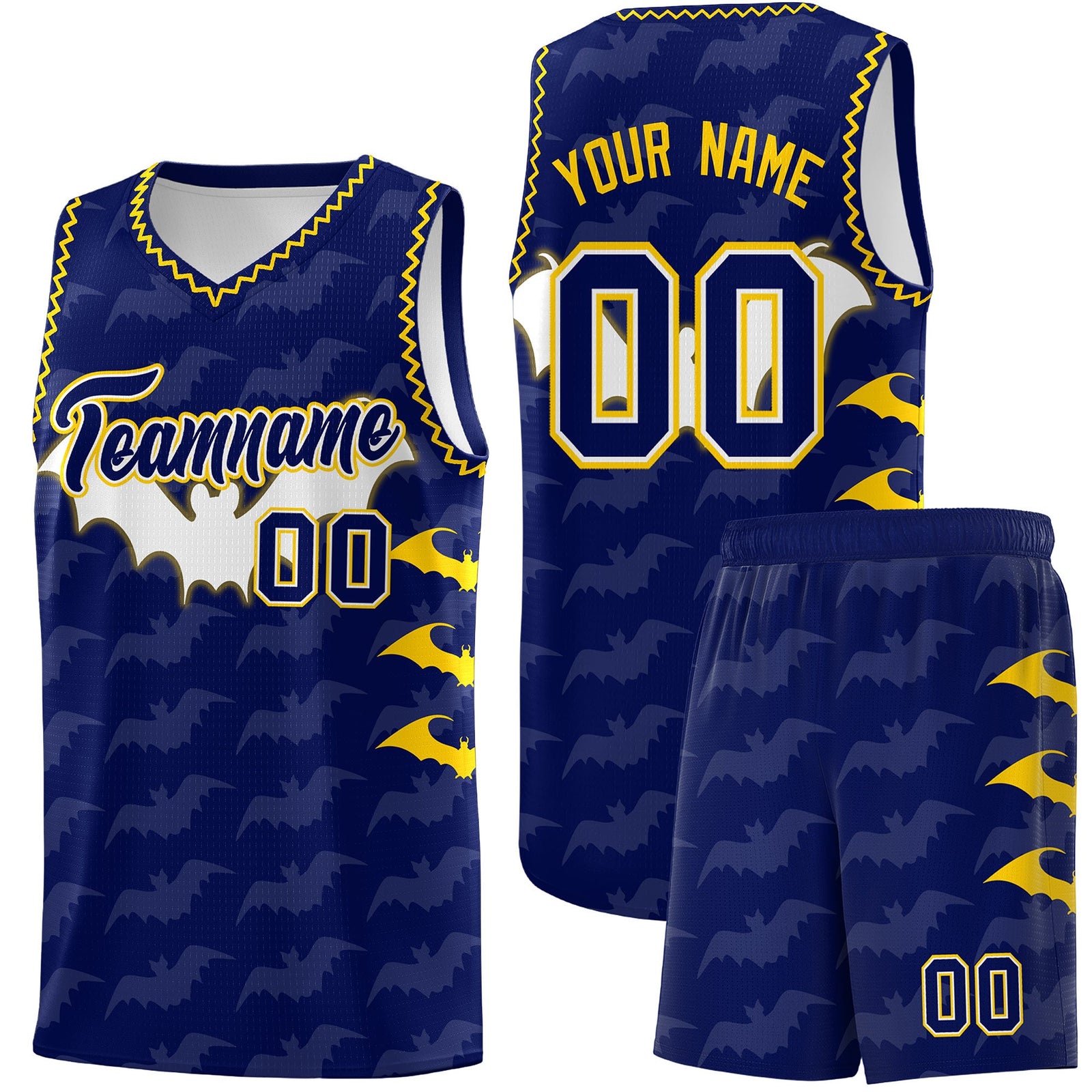 Custom Navy Gold Bat Pattern Halloween Basketball Jersey | For Men,For Kid,For Youth,Sublimation Printed,Perfect for Training,Perfect for Parties,Add Name and Numbern | KXKSHOP