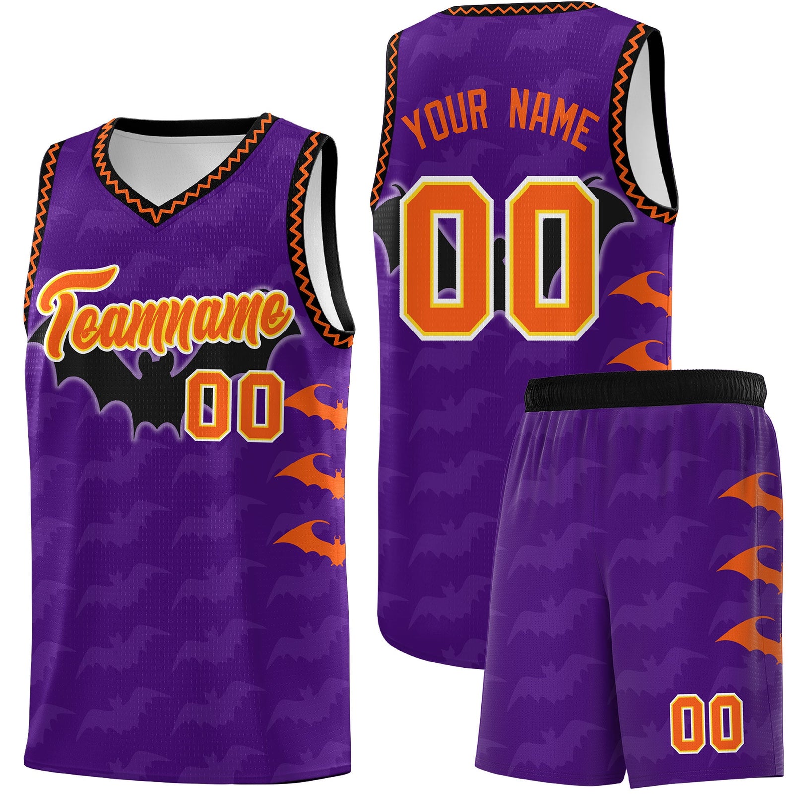 Custom Purple Orange Bat Pattern Halloween Basketball Jersey | For Men,For Kid,For Youth,Sublimation Printed,Perfect for Training,Perfect for Parties,Add Name and Numbern | KXKSHOP