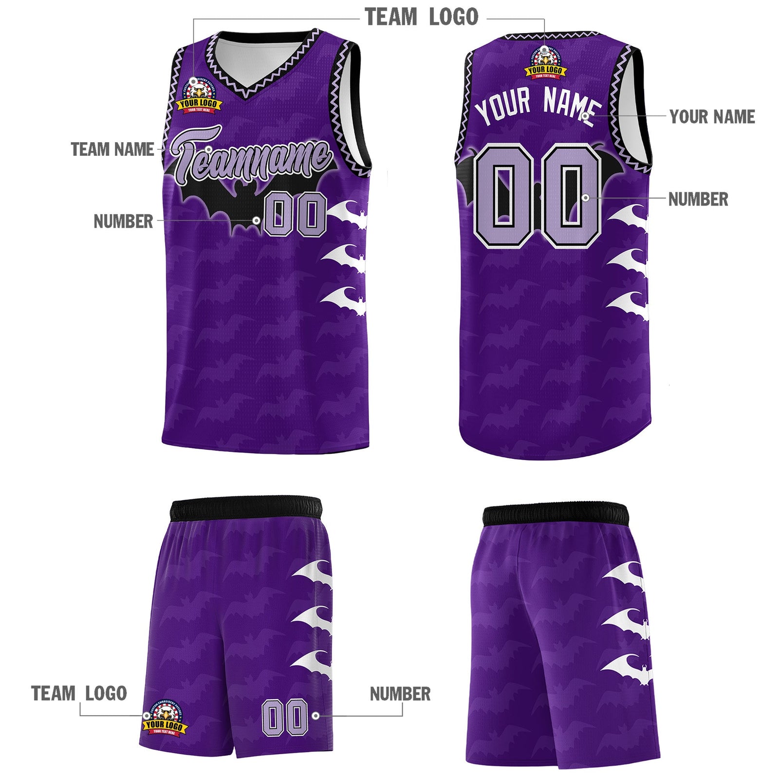 Custom Purple Light Purple Bat Pattern Halloween Basketball Jersey | For Men,For Kid,For Youth,Sublimation Printed,Perfect for Training,Perfect for Parties,Add Name and Numbern | KXKSHOP