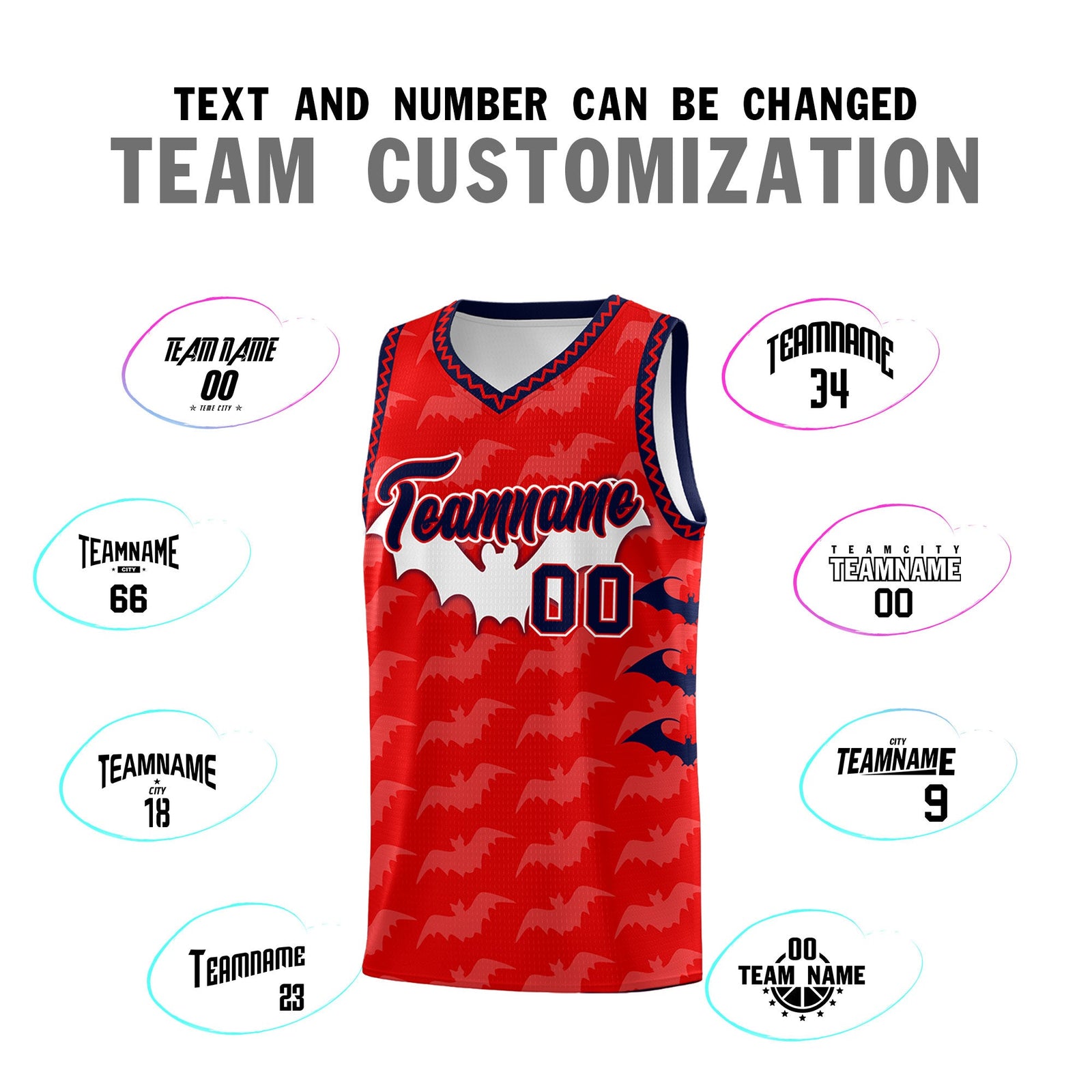 Custom Red White Navy Bat Pattern Halloween Basketball Jersey | For Men,For Kid,For Youth,Sublimation Printed,Perfect for Training,Perfect for Parties,Add Name and Numbern | KXKSHOP