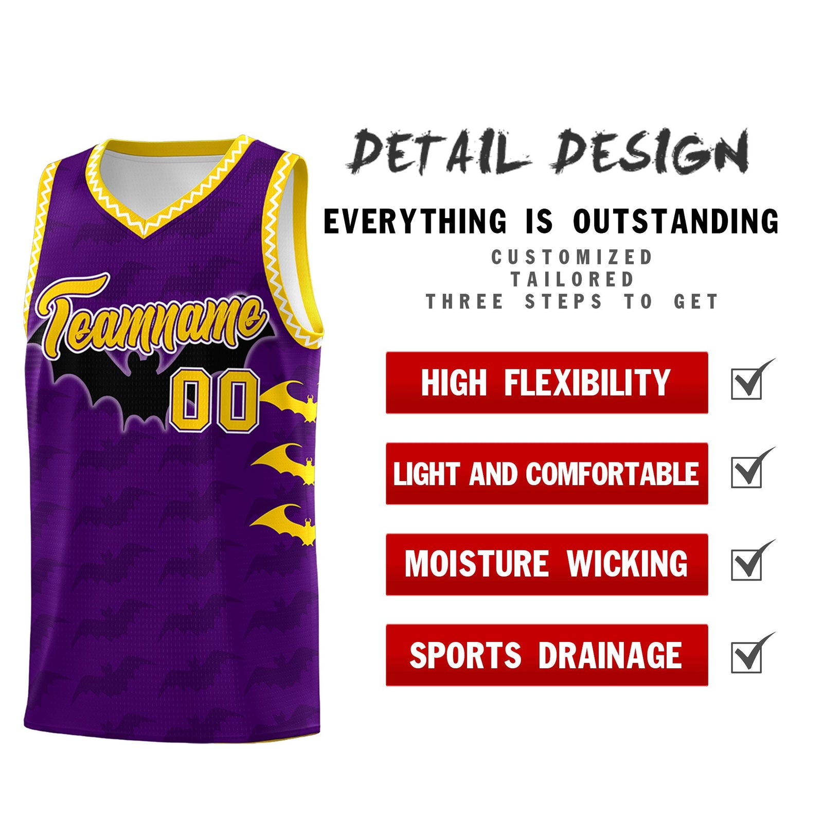 Custom Purple Gold White Bat Pattern Halloween Basketball Jersey | For Men,For Kid,For Youth,Sublimation Printed,Perfect for Training,Perfect for Parties,Add Name and Numbern | KXKSHOP