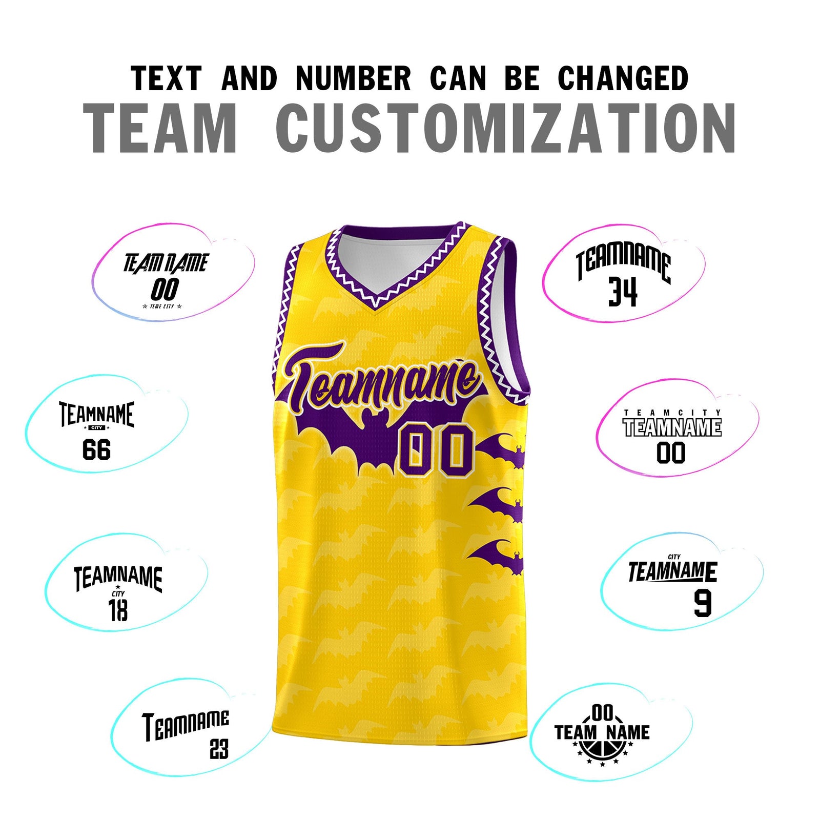 Custom Gold White Purple Bat Pattern Halloween Basketball Jersey | For Men,For Kid,For Youth,Sublimation Printed,Perfect for Training,Perfect for Parties,Add Name and Numbern | KXKSHOP