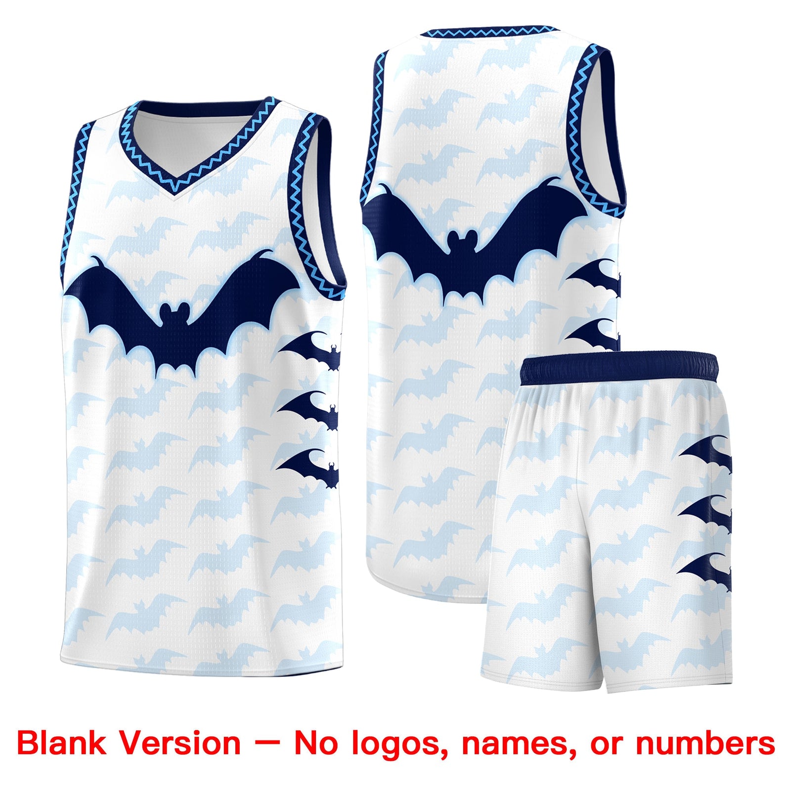 Custom White Powder Blue Bat Pattern Halloween Basketball Jersey | For Men,For Kid,For Youth,Sublimation Printed,Perfect for Training,Perfect for Parties,Add Name and Numbern | KXKSHOP
