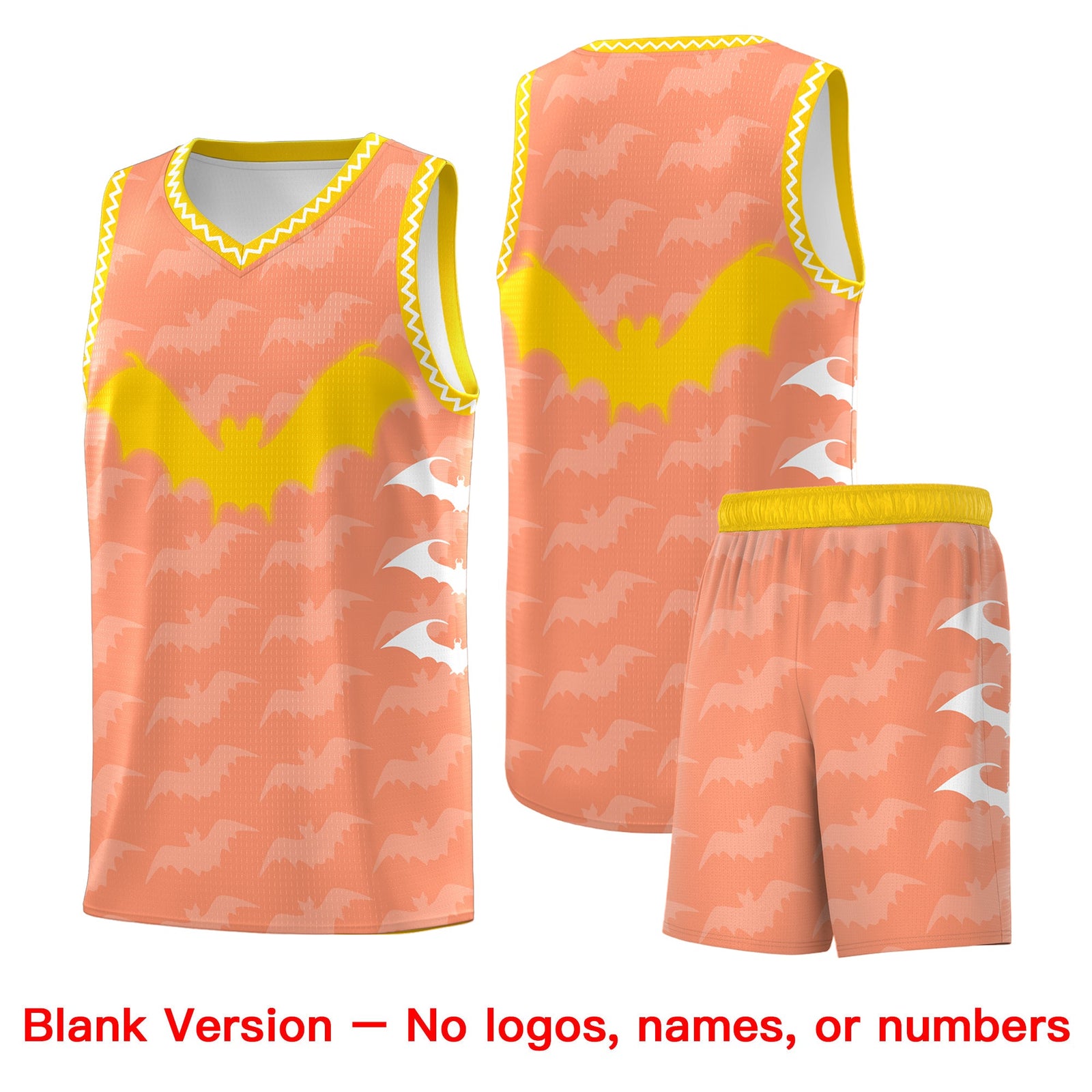 Custom Light Orange White Bat Pattern Halloween Basketball Jersey | For Men,For Kid,For Youth,Sublimation Printed,Perfect for Training,Perfect for Parties,Add Name and Numbern | KXKSHOP