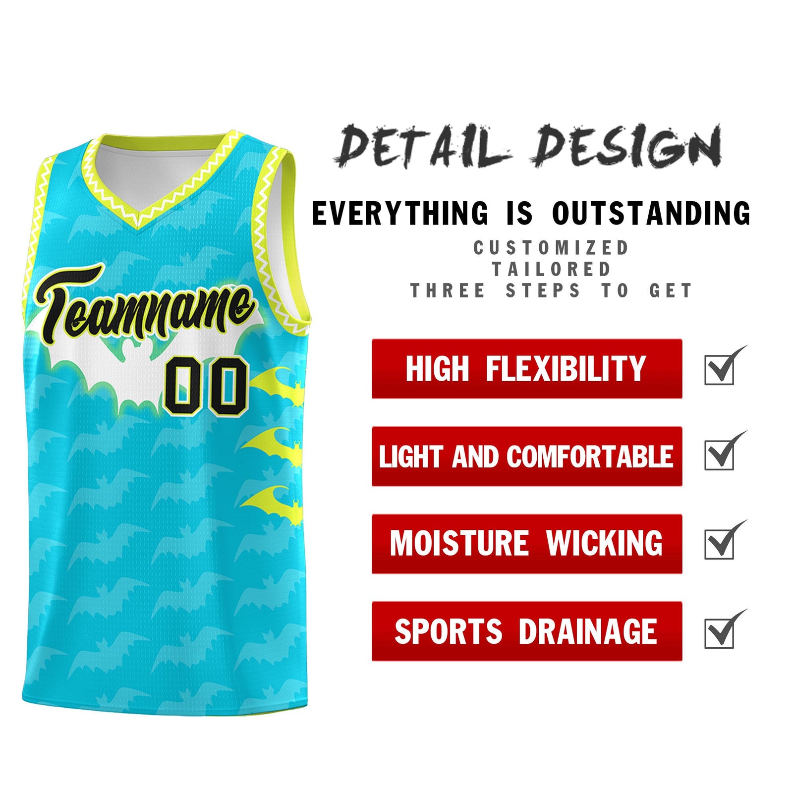 Custom Sky Blue White Bat Pattern Halloween Basketball Jersey | For Men,For Kid,For Youth,Sublimation Printed,Perfect for Training,Perfect for Parties,Add Name and Numbern | KXKSHOP
