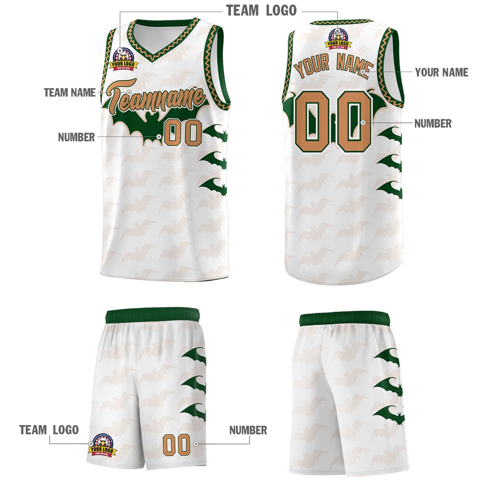 Custom White Buckskin Brown Bat Pattern Halloween Basketball Jersey | For Men,For Kid,For Youth,Sublimation Printed,Perfect for Training,Perfect for Parties,Add Name and Numbern | KXKSHOP