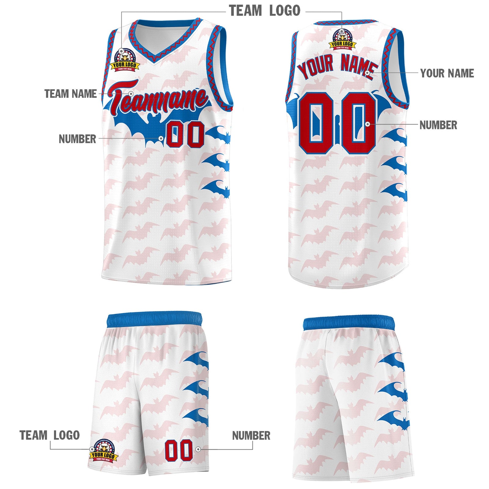 Custom White Red Royal Bat Pattern Halloween Basketball Jersey | For Men,For Kid,For Youth,Sublimation Printed,Perfect for Training,Perfect for Parties,Add Name and Numbern | KXKSHOP