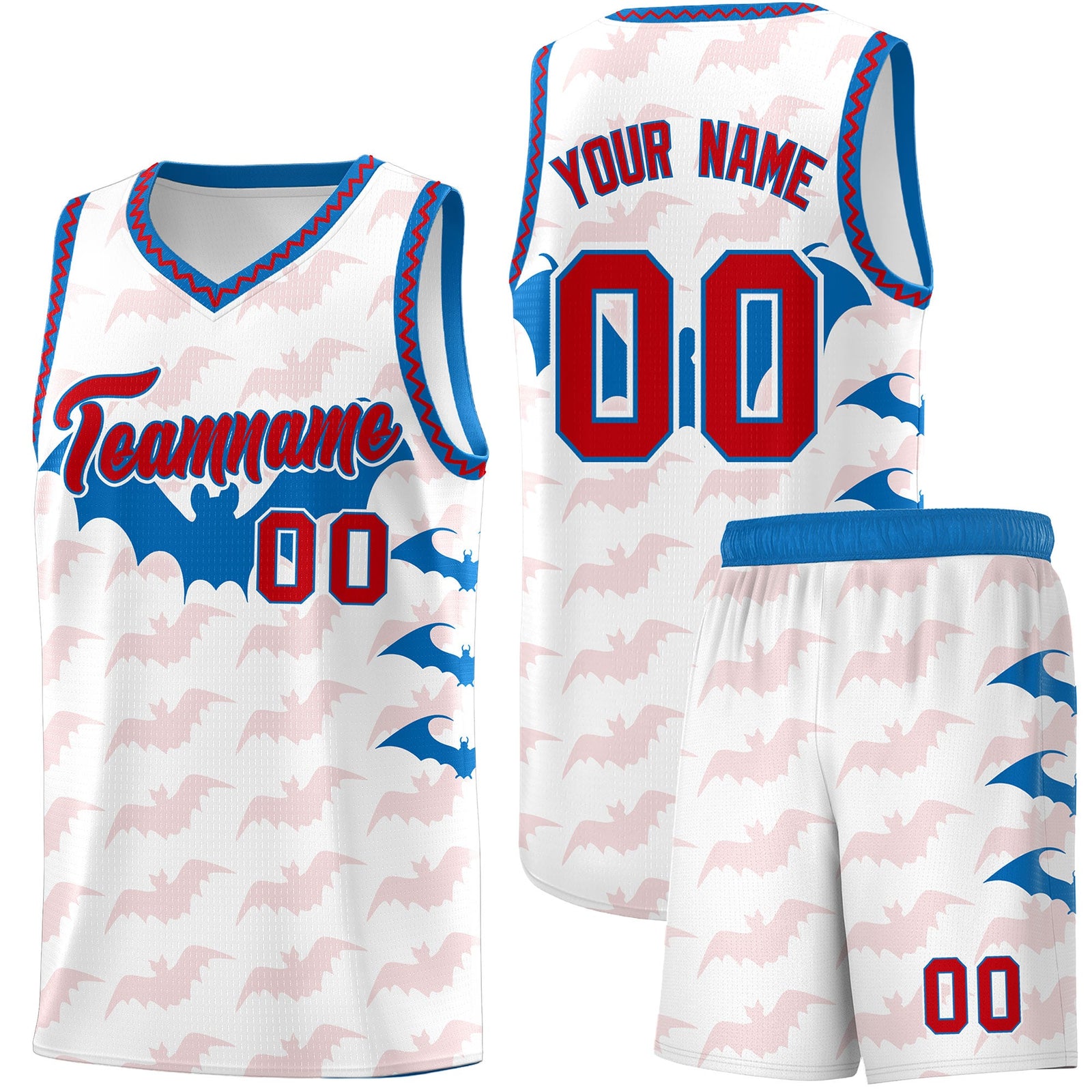 Custom White Red Royal Bat Pattern Halloween Basketball Jersey | For Men,For Kid,For Youth,Sublimation Printed,Perfect for Training,Perfect for Parties,Add Name and Numbern | KXKSHOP