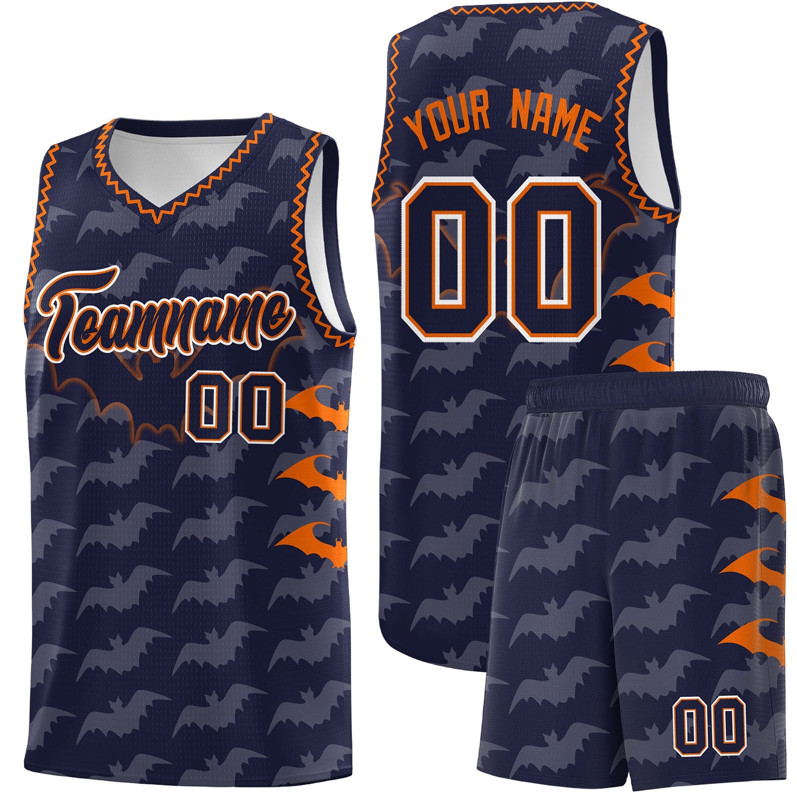 Custom Navy Orange Bat Pattern Halloween Basketball Jersey | For Men,For Kid,For Youth,Sublimation Printed,Perfect for Training,Perfect for Parties,Add Name and Numbern | KXKSHOP