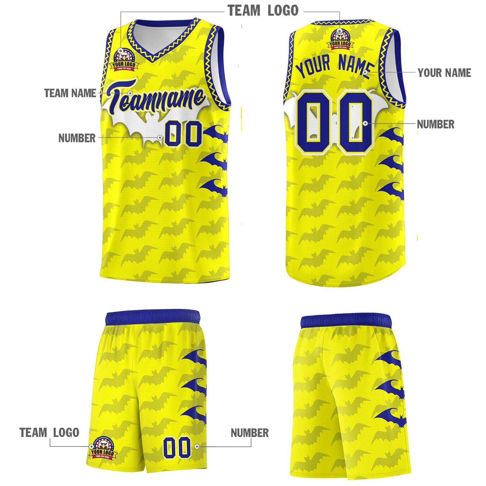 Custom Fluorescent Yellow Bat Pattern Halloween Basketball Jersey | For Men,For Kid,For Youth,Sublimation Printed,Perfect for Training,Perfect for Parties,Add Name and Numbern | KXKSHOP