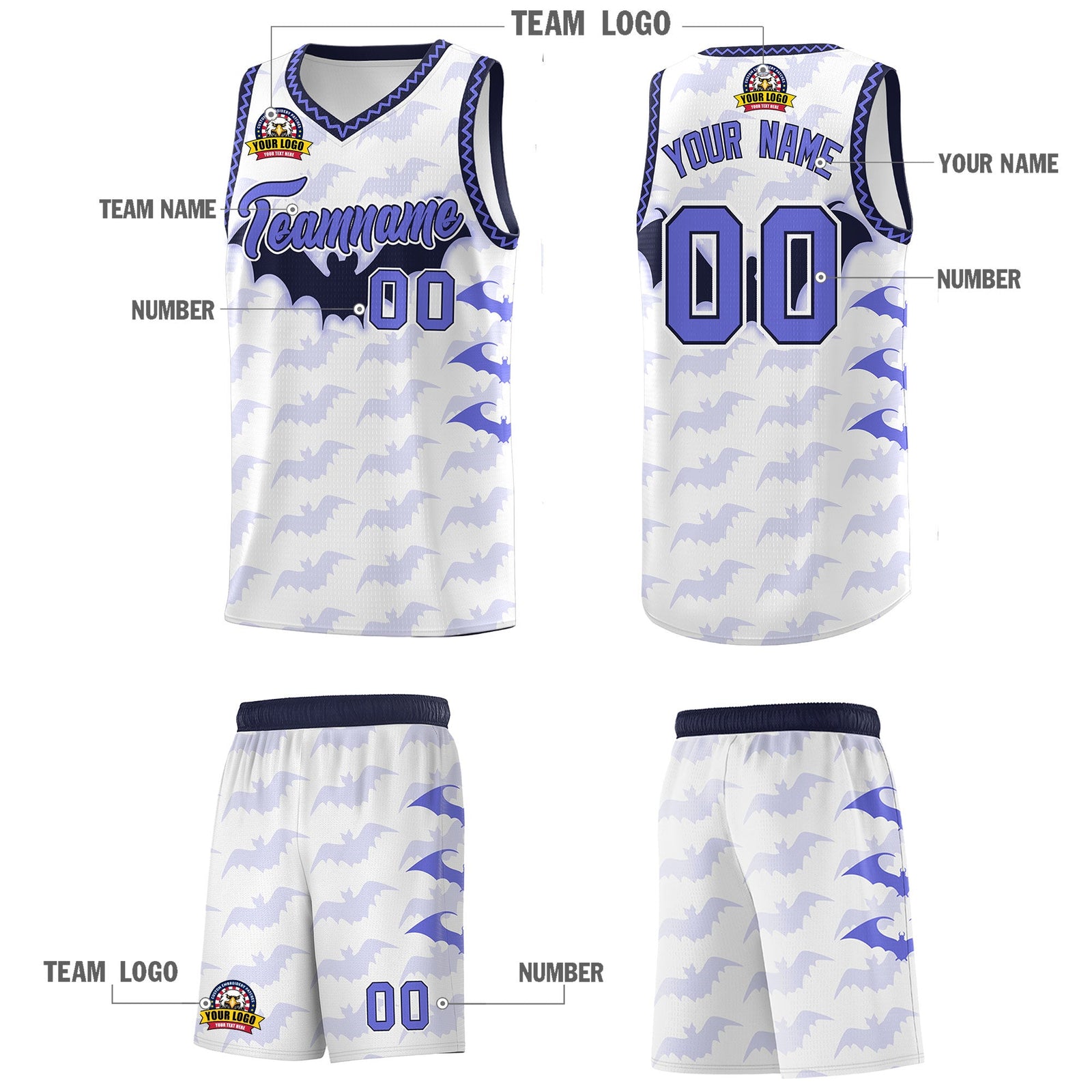 Custom White Purple Navy Bat Pattern Halloween Basketball Jersey | For Men,For Kid,For Youth,Sublimation Printed,Perfect for Training,Perfect for Parties,Add Name and Numbern | KXKSHOP