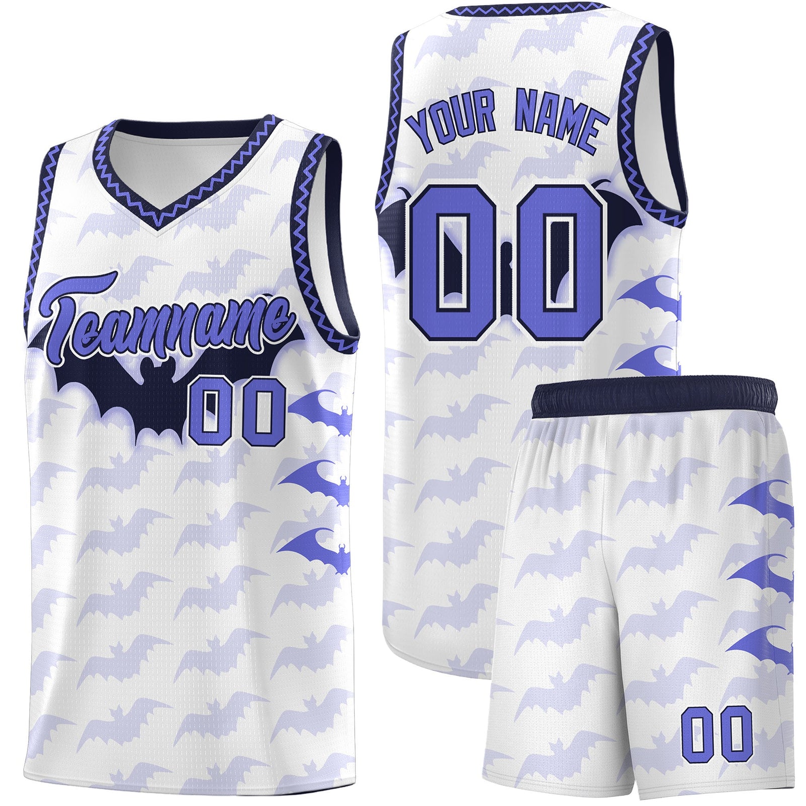 Custom White Purple Navy Bat Pattern Halloween Basketball Jersey | For Men,For Kid,For Youth,Sublimation Printed,Perfect for Training,Perfect for Parties,Add Name and Numbern | KXKSHOP