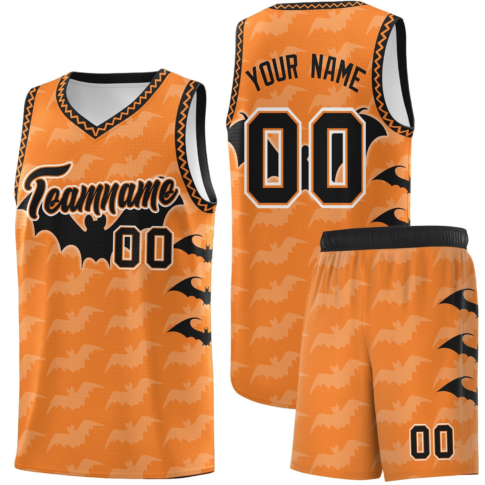 Custom Gold Orange Bat Pattern Halloween Basketball Jersey | For Men,For Kid,For Youth,Sublimation Printed,Perfect for Training,Perfect for Parties,Add Name and Numbern | KXKSHOP