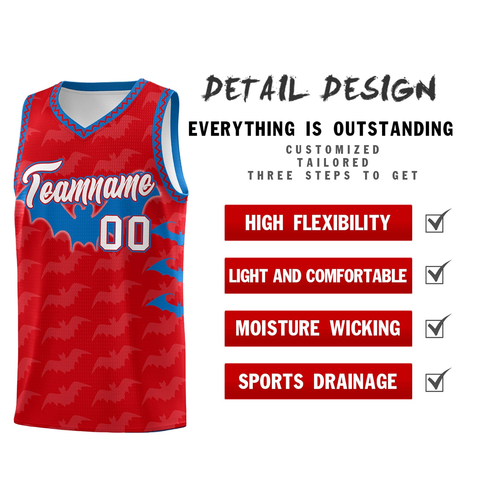 Custom Red Royal White Bat Pattern Halloween Basketball Jersey | For Men,For Kid,For Youth,Sublimation Printed,Perfect for Training,Perfect for Parties,Add Name and Numbern | KXKSHOP