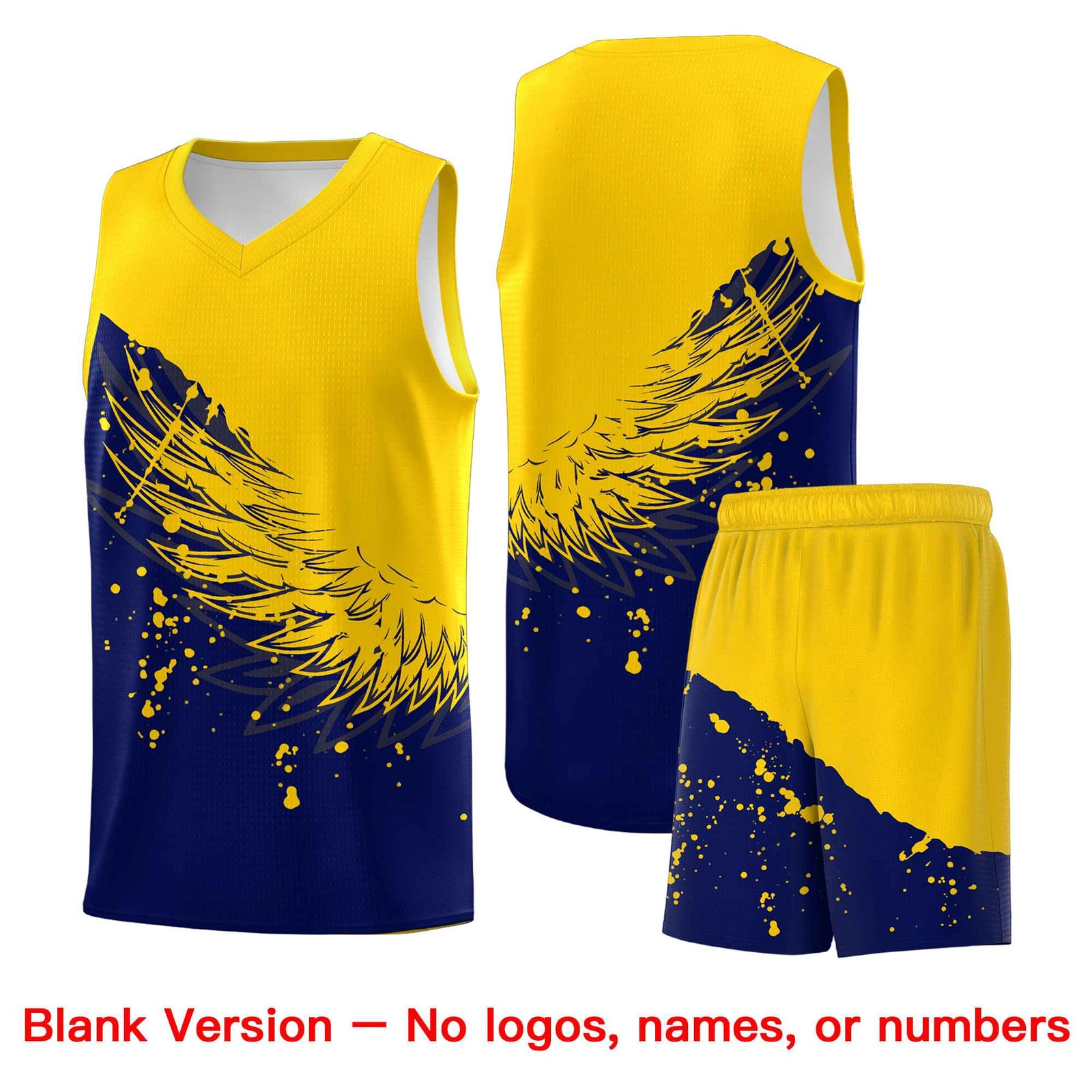 Custom Navy Gold Wing Pattern Sports Uniform Basketball Jersey| KXKSHOP