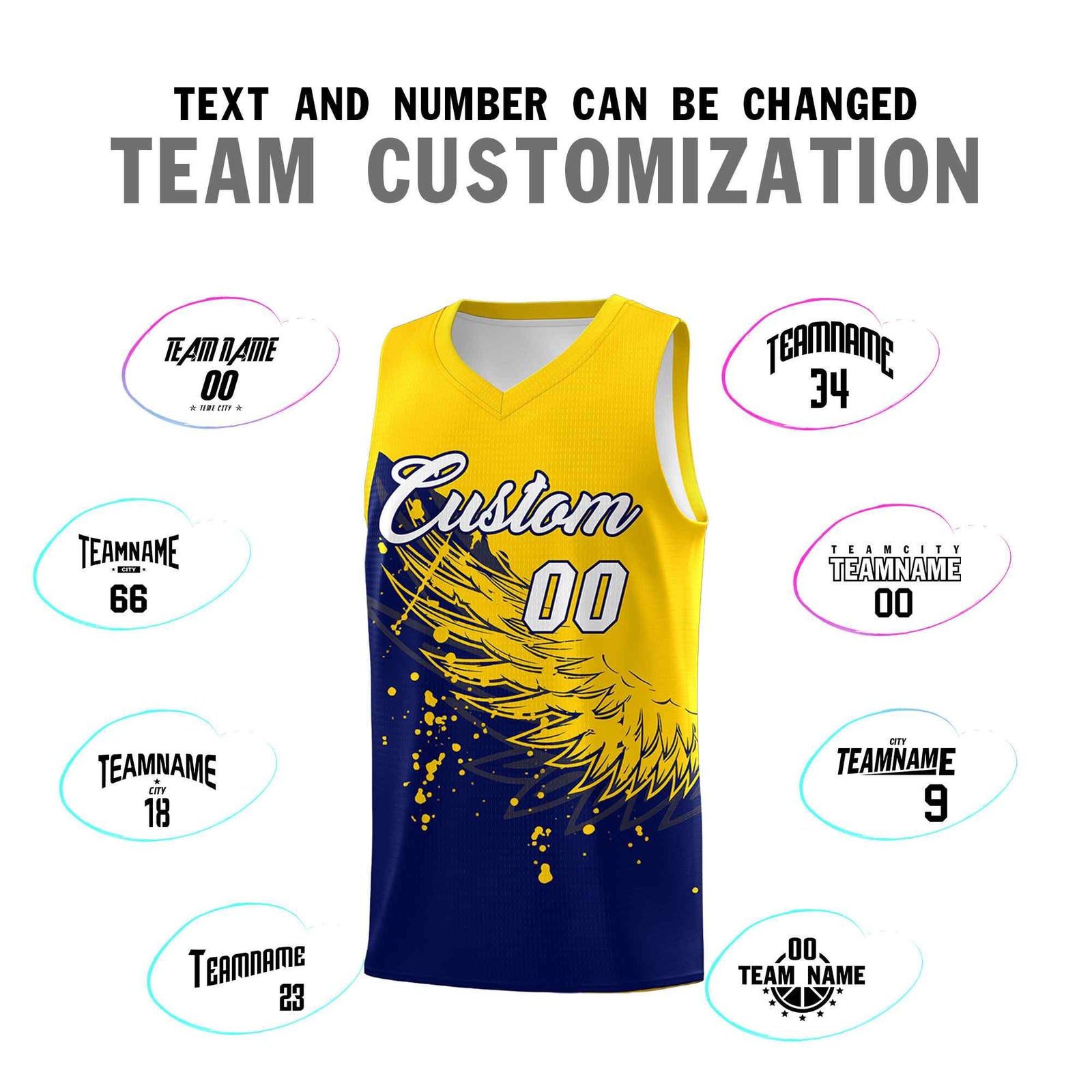 Custom Navy Gold Wing Pattern Sports Uniform Basketball Jersey| KXKSHOP