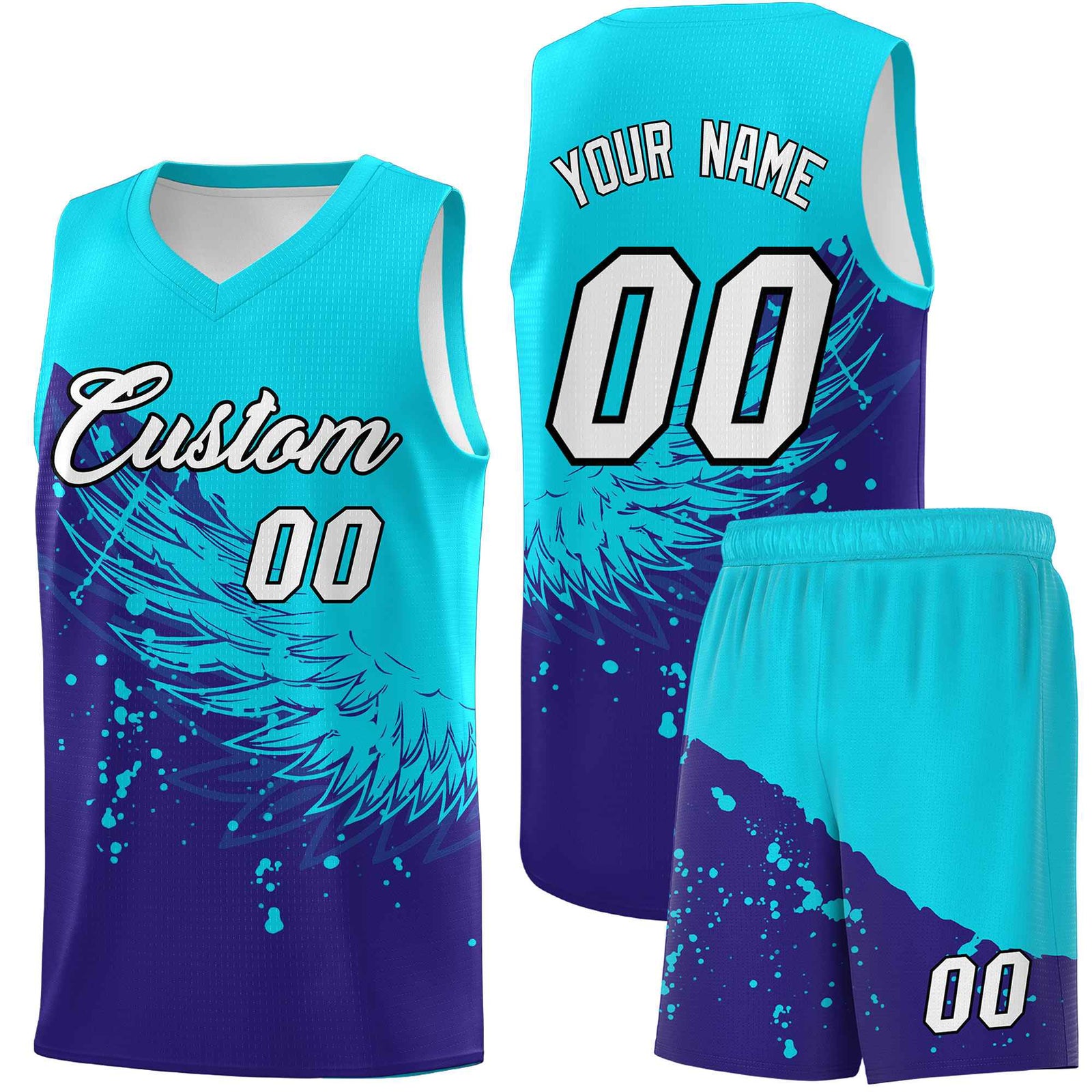 Custom Royal Sky Blue Wing Pattern Sports Uniform Basketball Jersey| KXKSHOP
