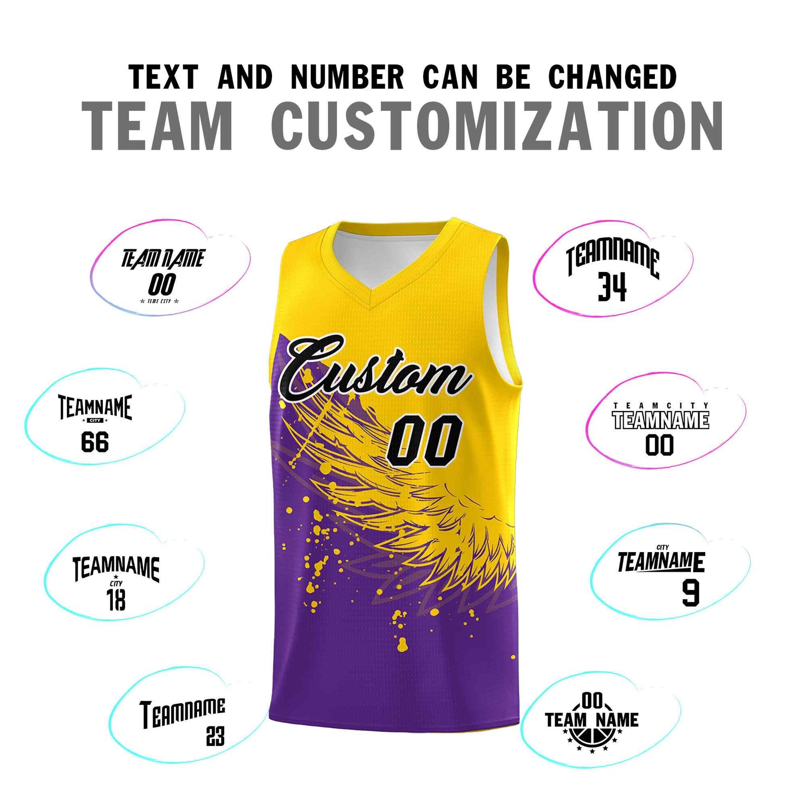 Custom Purple Gold Wing Pattern Sports Uniform Basketball Jersey| KXKSHOP