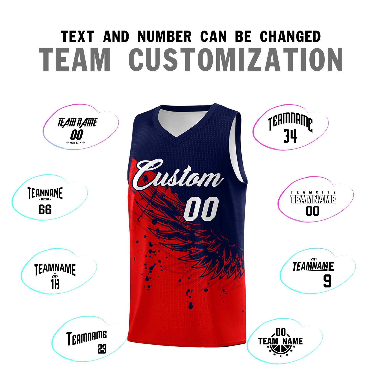 Custom Red Navy Wing Pattern Sports Uniform Basketball Jersey| KXKSHOP